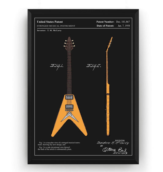 Colourised Gibson Flying V Guitar Patent Print - Magic Posters