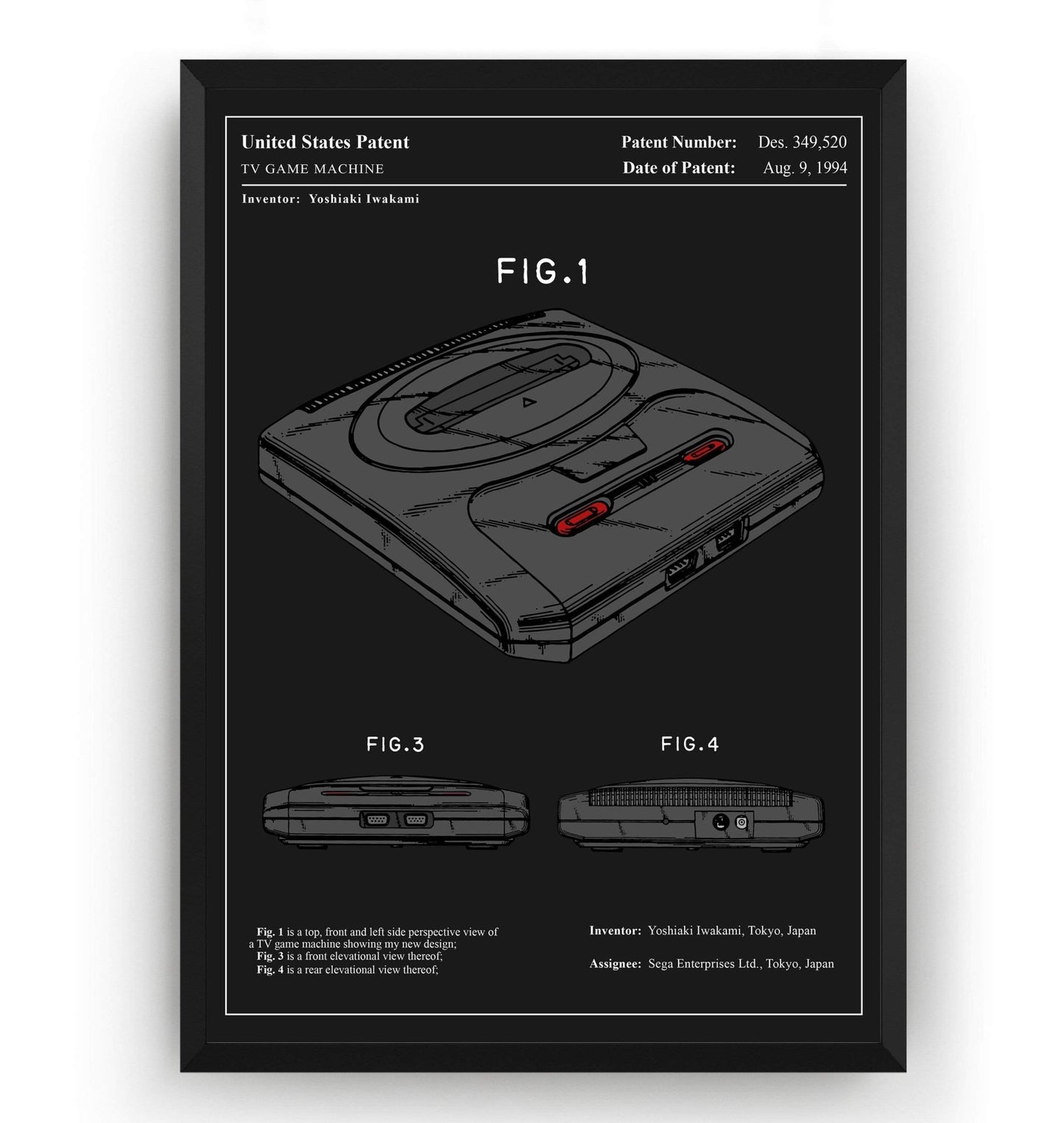 Colourised Mega Drive Patent Print - Magic Posters