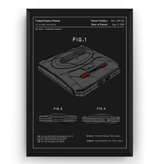 Colourised Mega Drive Patent Print - Magic Posters