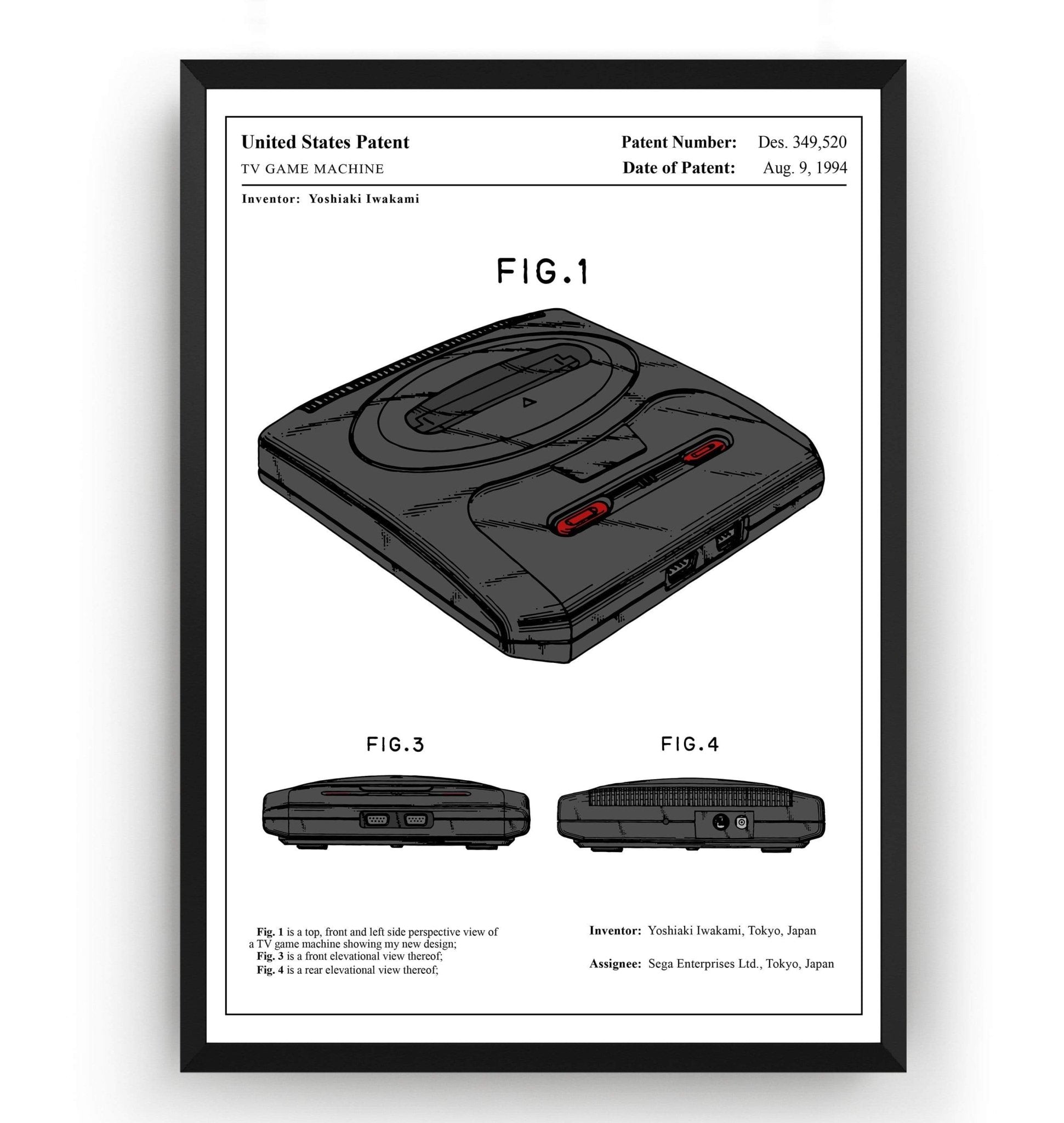 Colourised Mega Drive Patent Print - Magic Posters