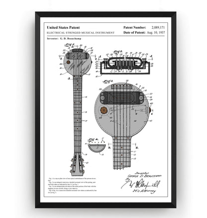 Colourised Rickenbacker Electric Guitar Ro-Pat-In Frying Pan Patent Print - Magic Posters