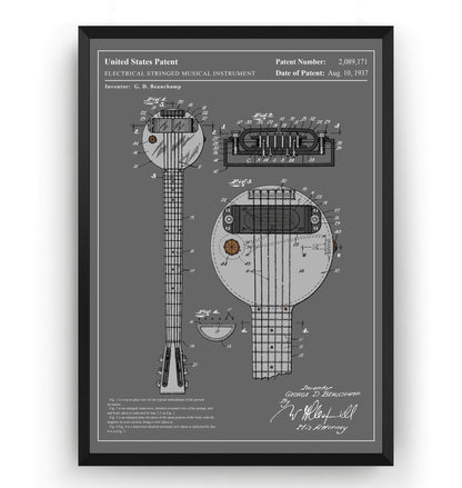 Colourised Rickenbacker Electric Guitar Ro-Pat-In Frying Pan Patent Print - Magic Posters