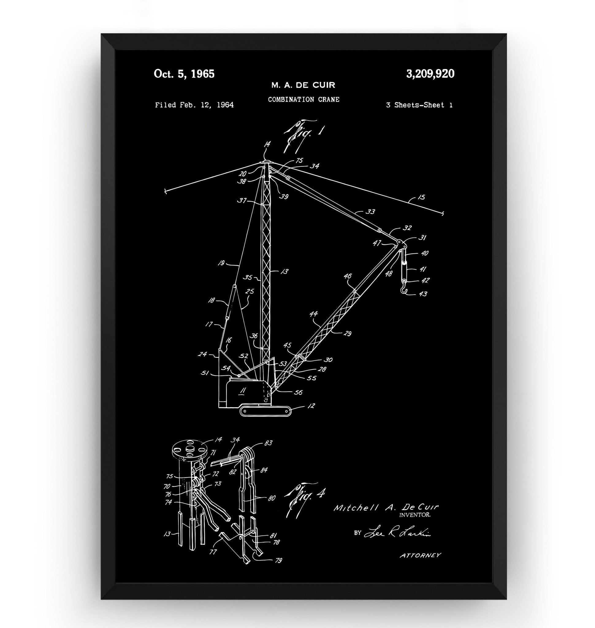 Combination Crane 1965 Patent Print - Magic Posters