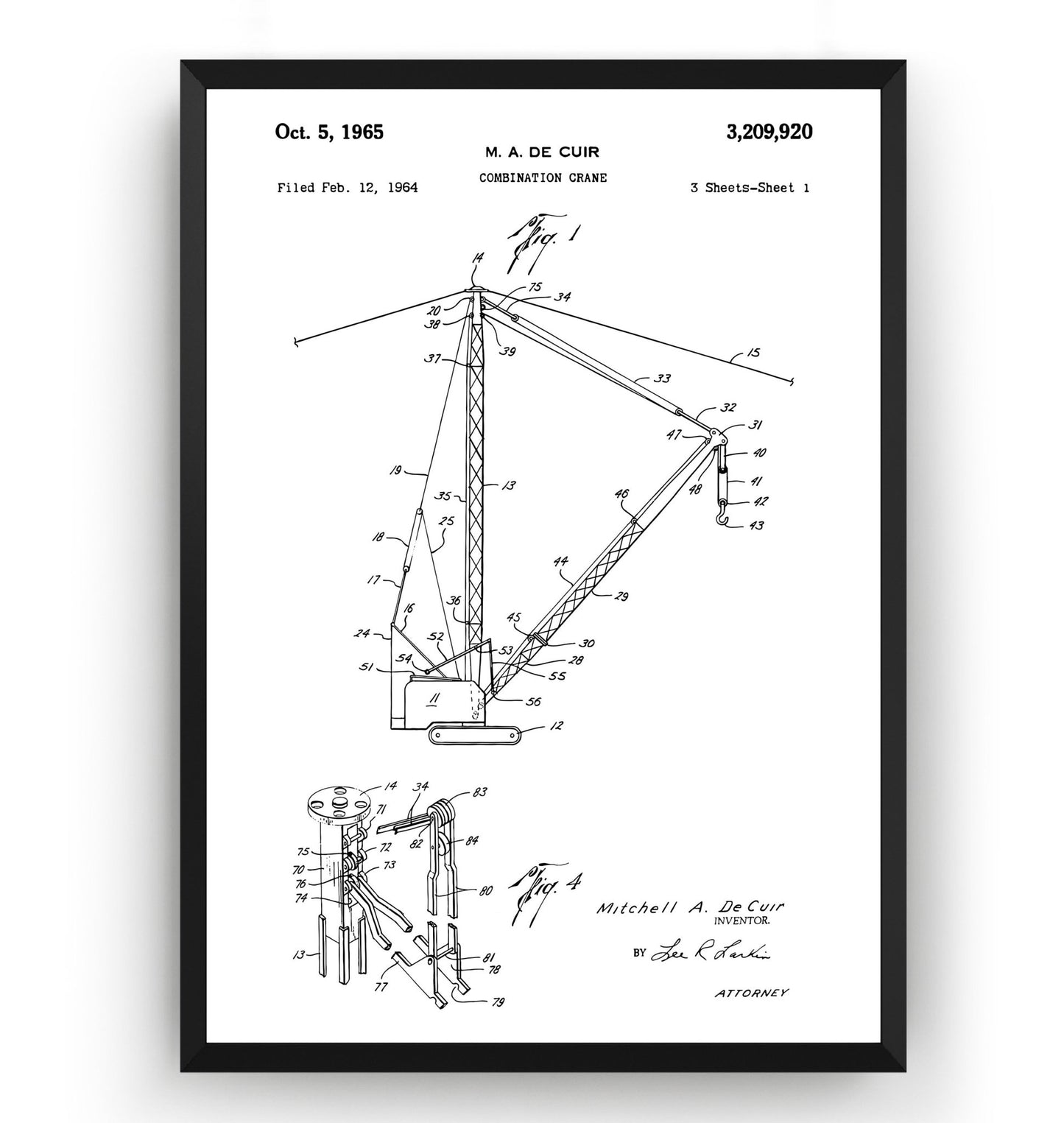 Combination Crane 1965 Patent Print - Magic Posters