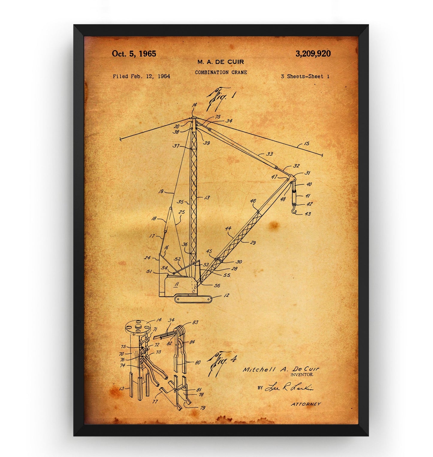 Combination Crane 1965 Patent Print - Magic Posters