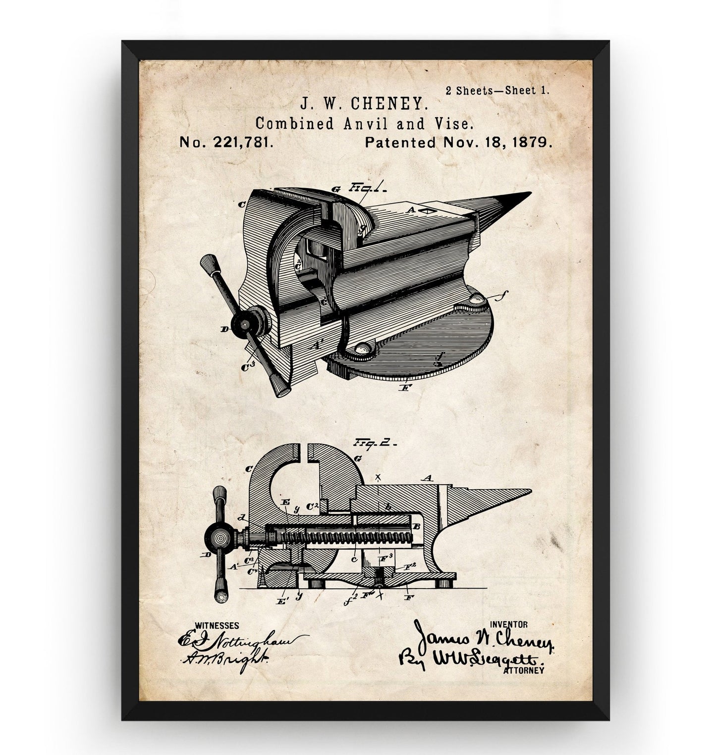 Combined Anvil And Vice 1883 Patent Print - Magic Posters