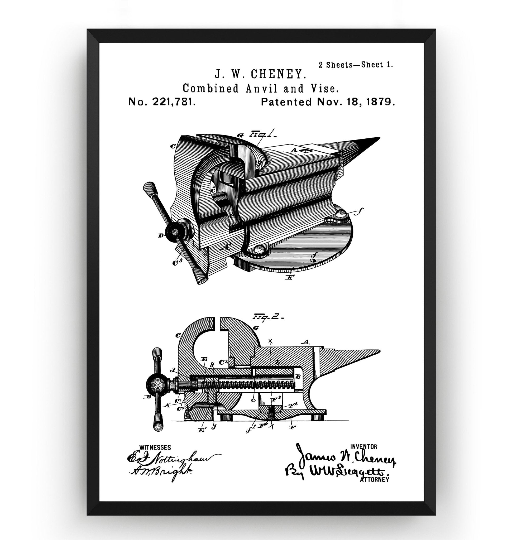 Combined Anvil And Vice 1883 Patent Print - Magic Posters