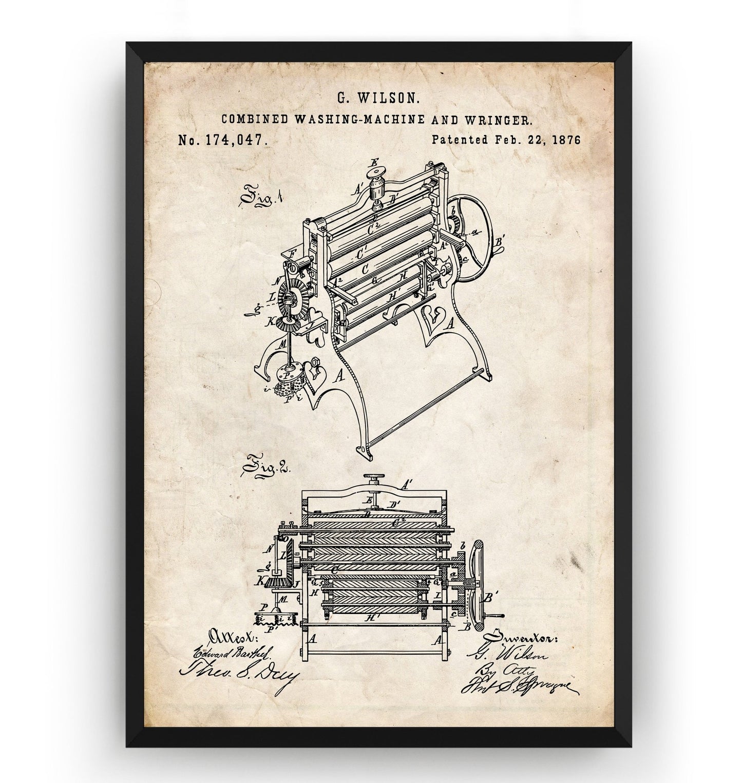 Combined Washing Machine And Wringer 1876 Patent Print - Magic Posters