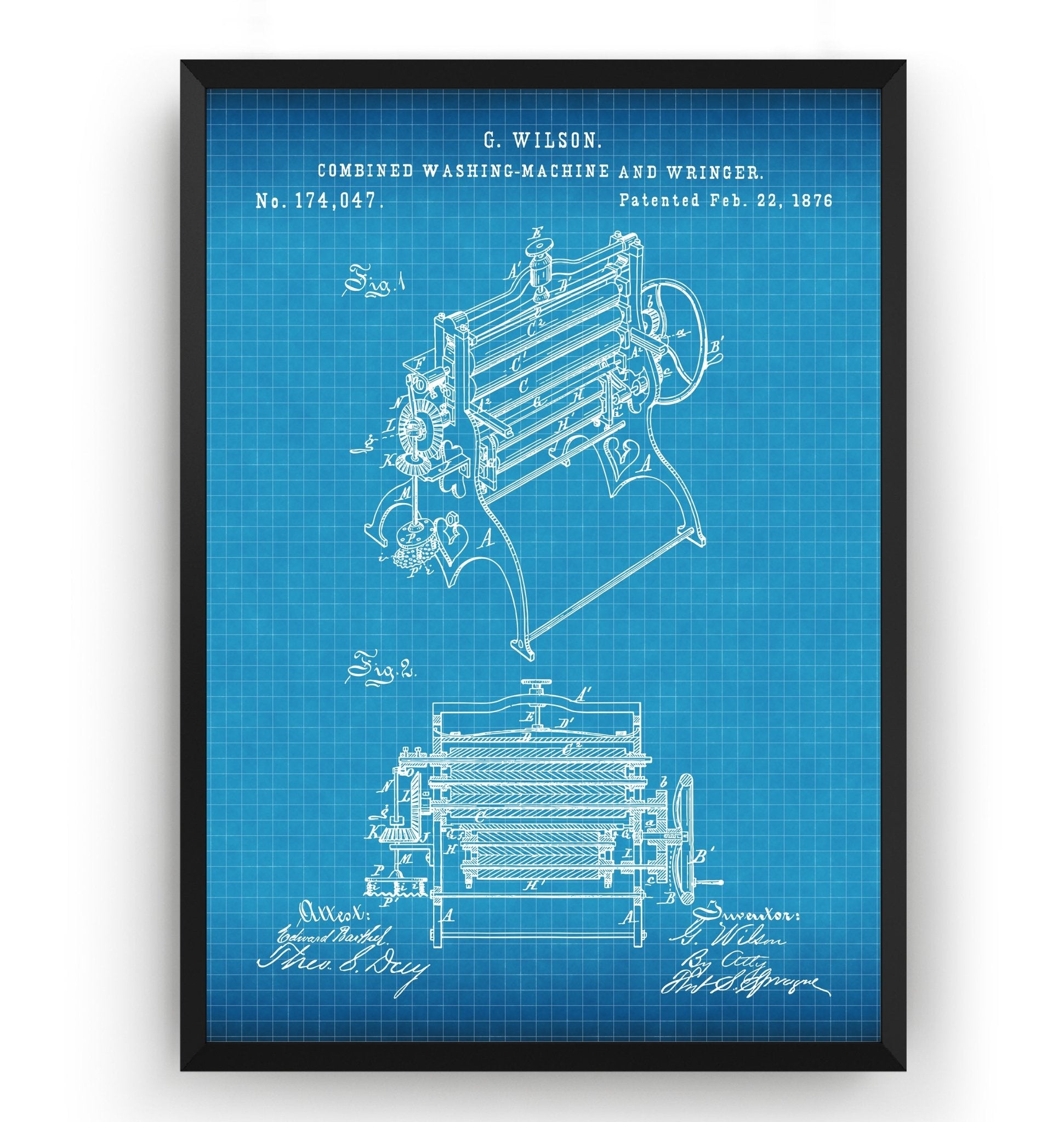 Combined Washing Machine And Wringer 1876 Patent Print - Magic Posters