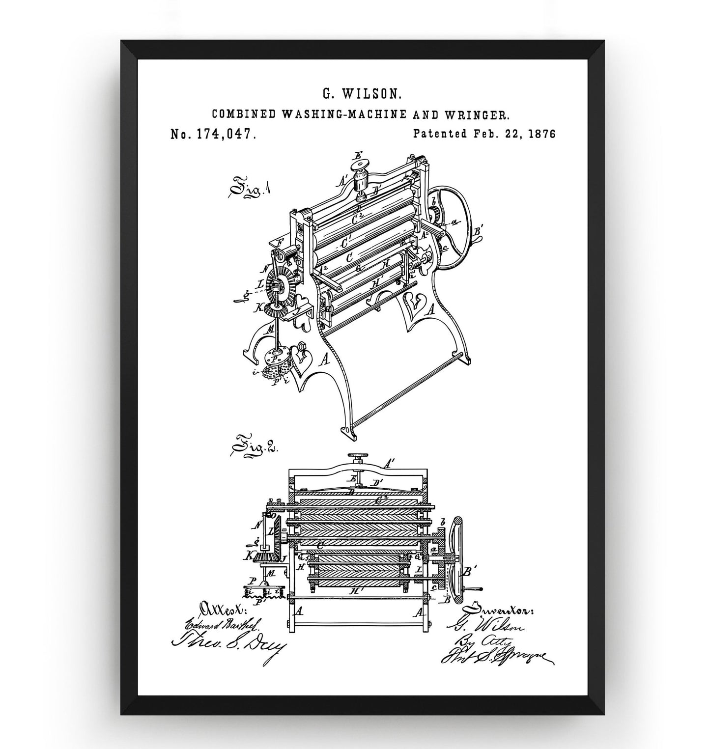 Combined Washing Machine And Wringer 1876 Patent Print - Magic Posters