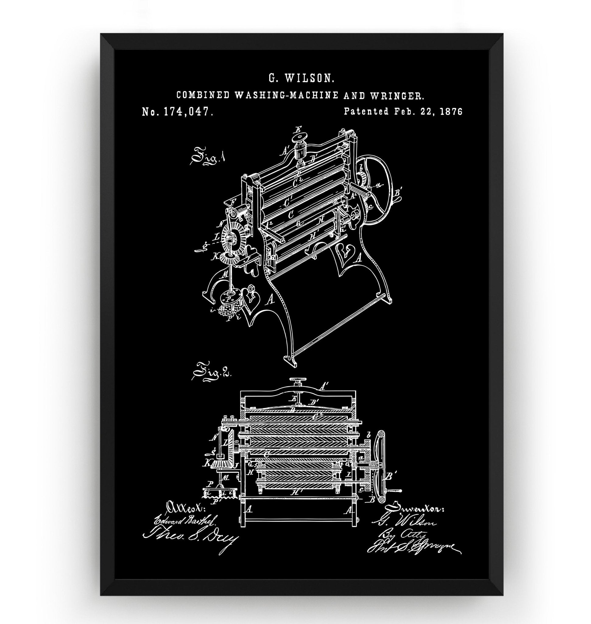 Combined Washing Machine And Wringer 1876 Patent Print - Magic Posters