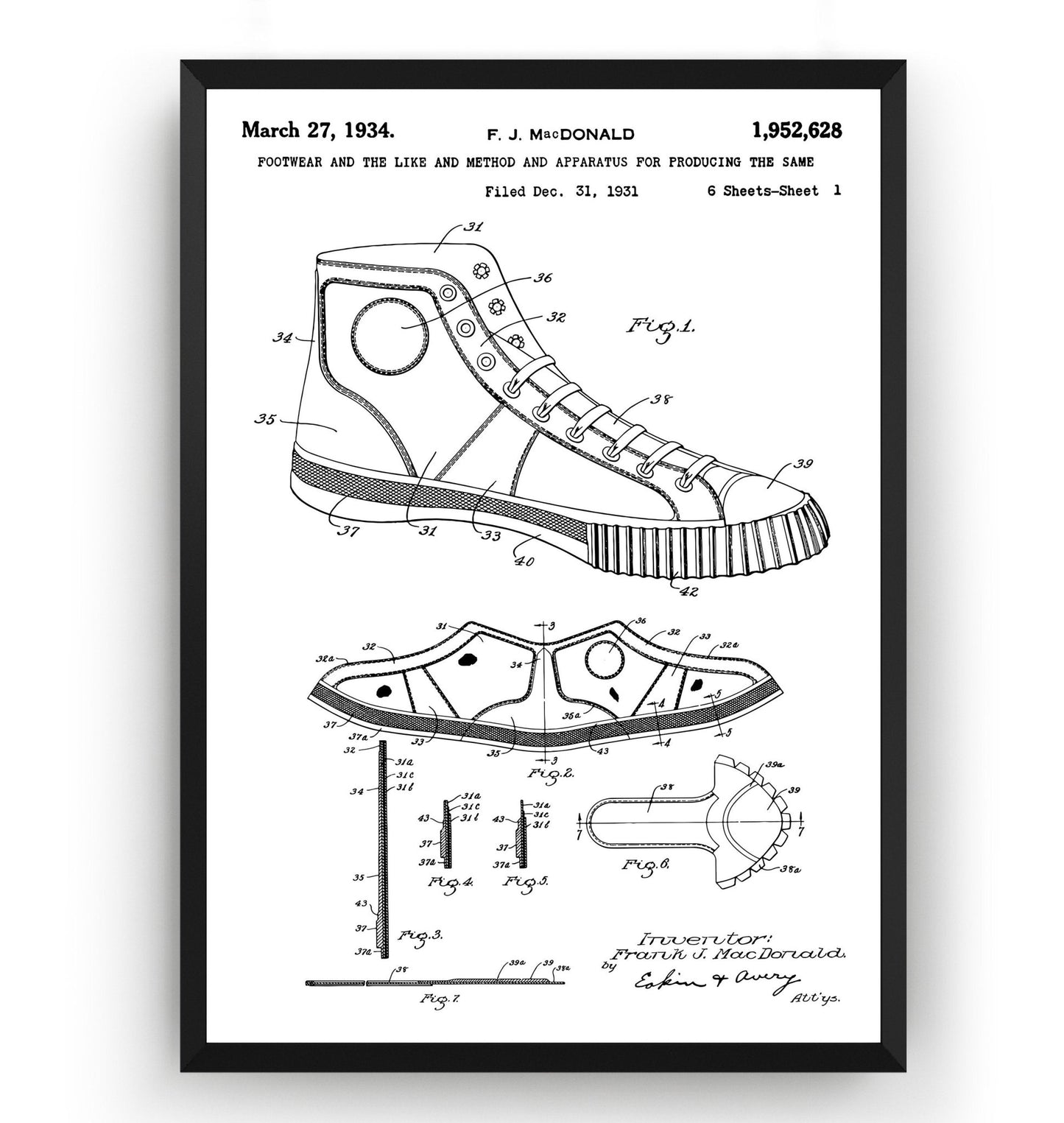 Converse Shoe 1934 Patent Print - Magic Posters