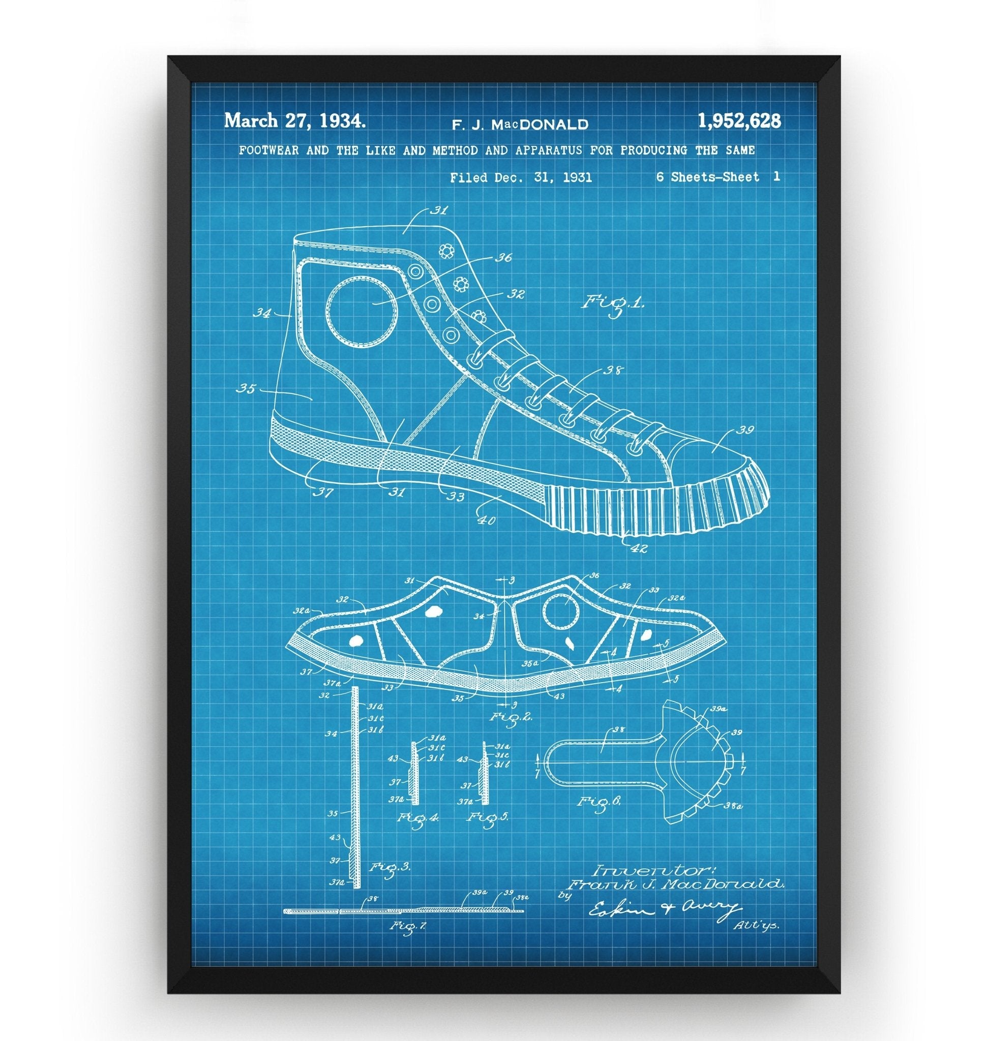 Converse Shoe 1934 Patent Print - Magic Posters