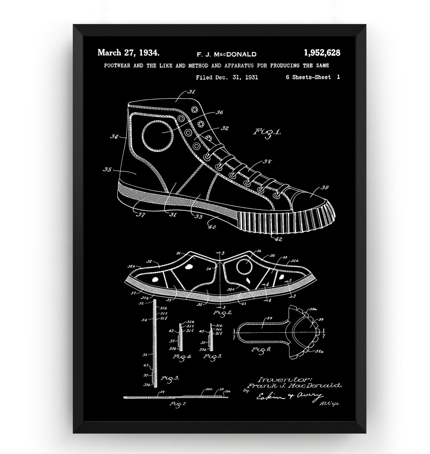 Converse Shoe 1934 Patent Print - Magic Posters