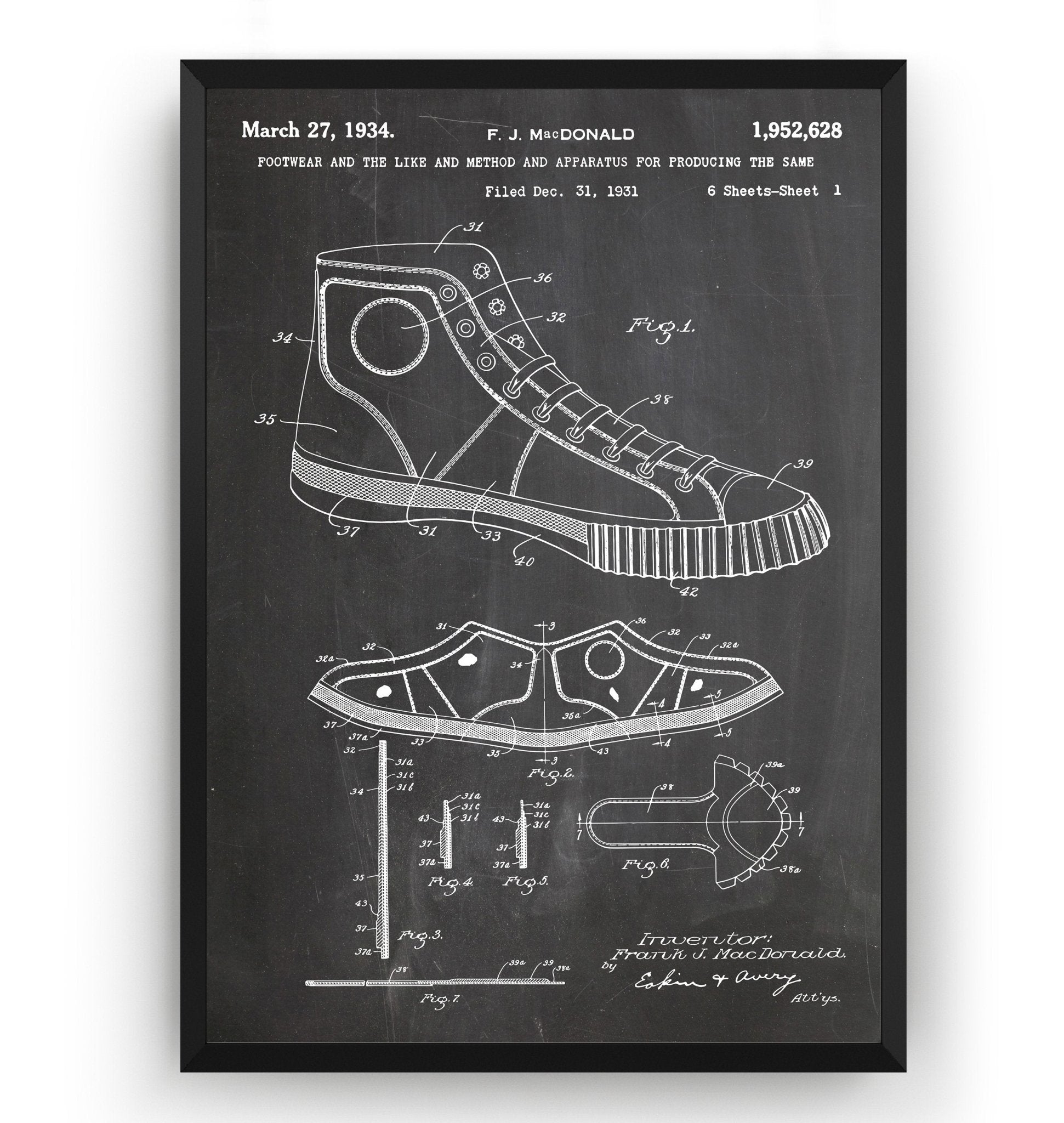 Converse Shoe 1934 Patent Print Magic Posters