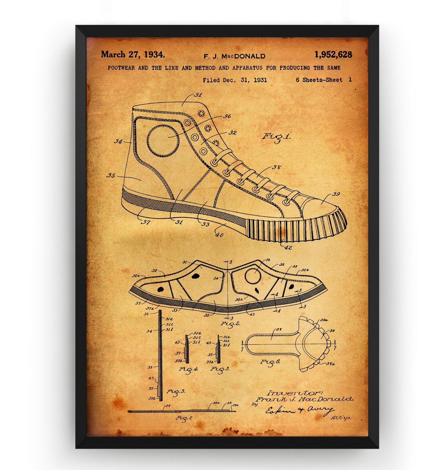 Converse Shoe 1934 Patent Print - Magic Posters