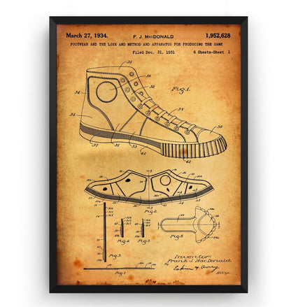 Converse Shoe 1934 Patent Print - Magic Posters