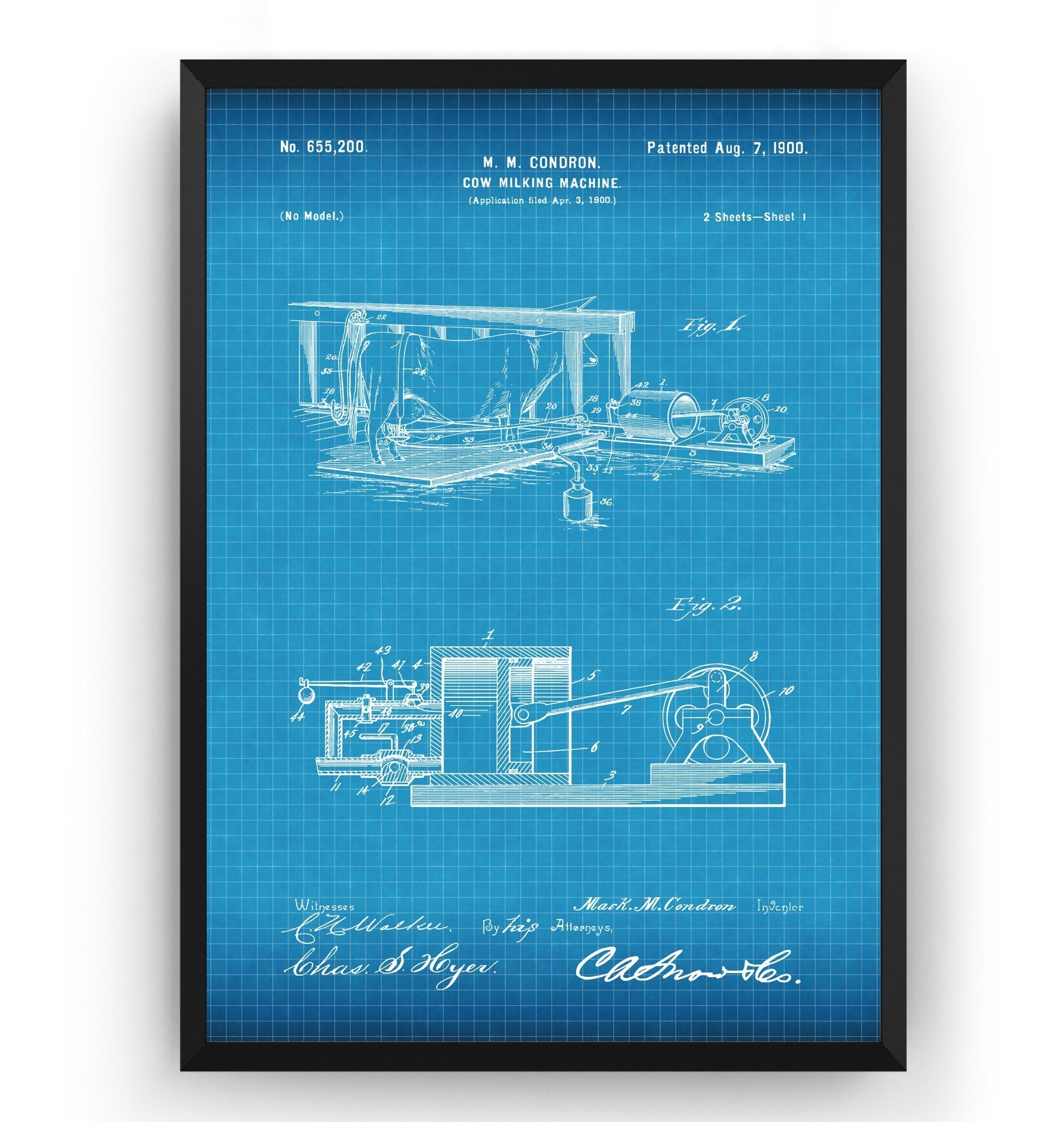 Cow Milking Machine 1900 Patent Print - Magic Posters