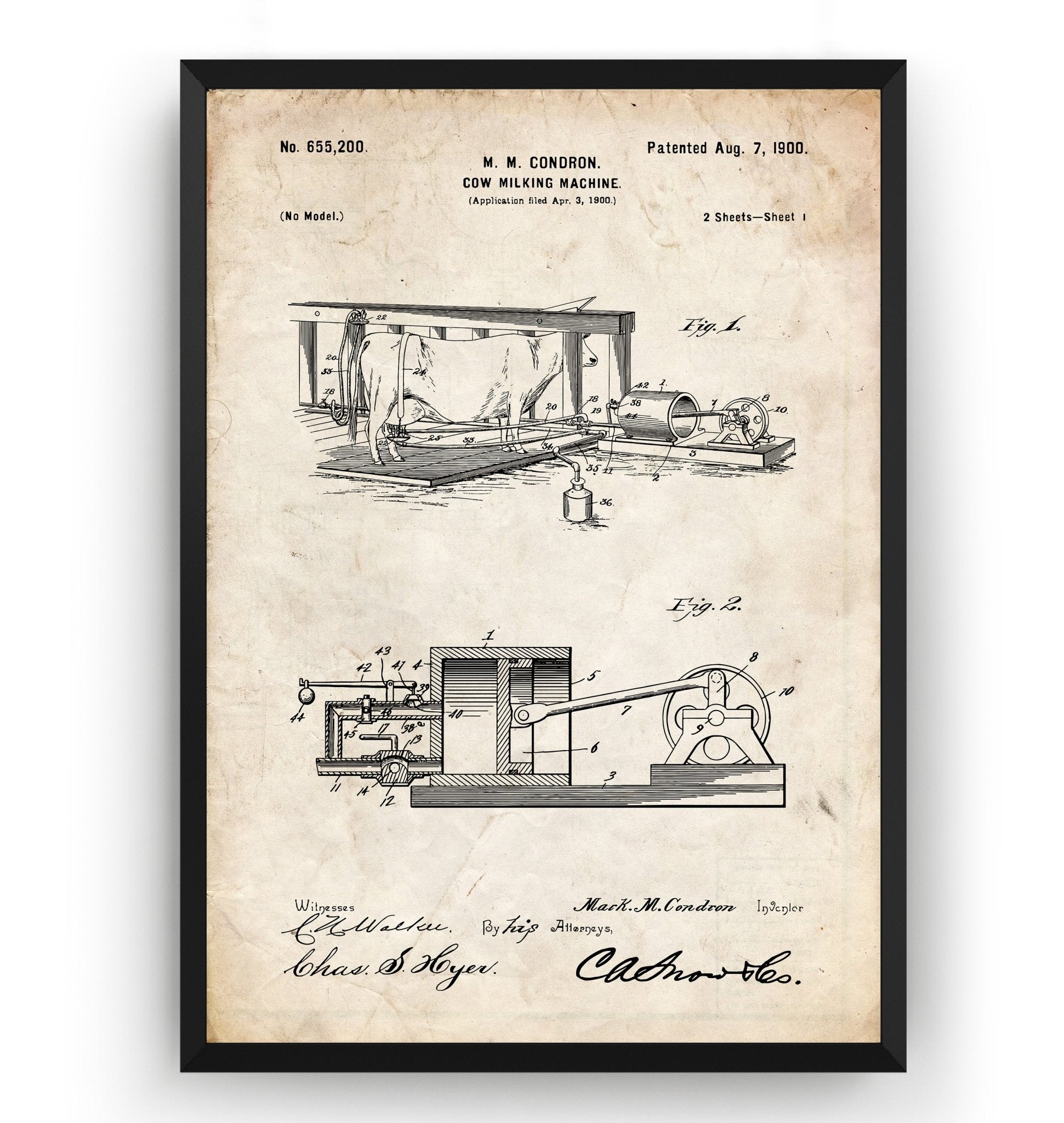 Cow Milking Machine 1900 Patent Print - Magic Posters