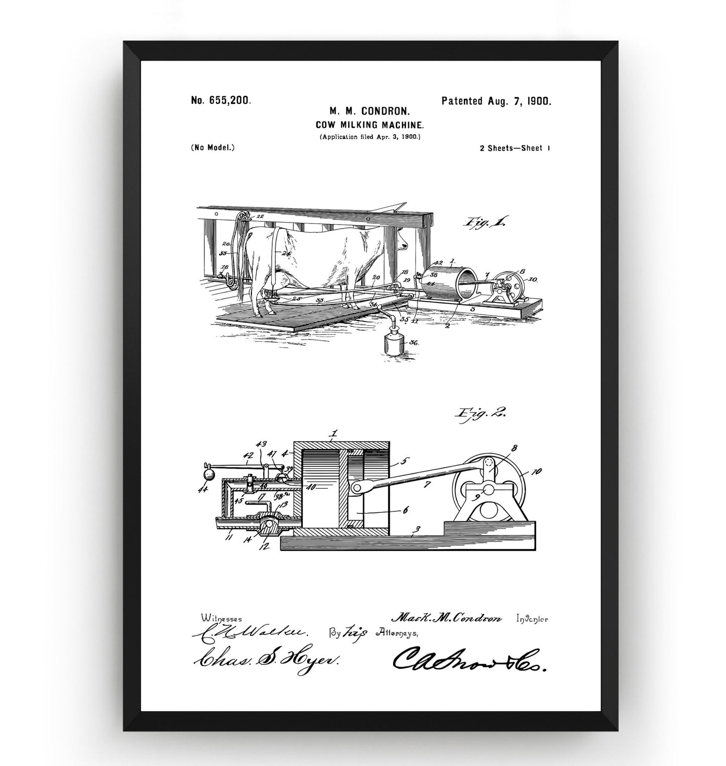 Cow Milking Machine 1900 Patent Print - Magic Posters