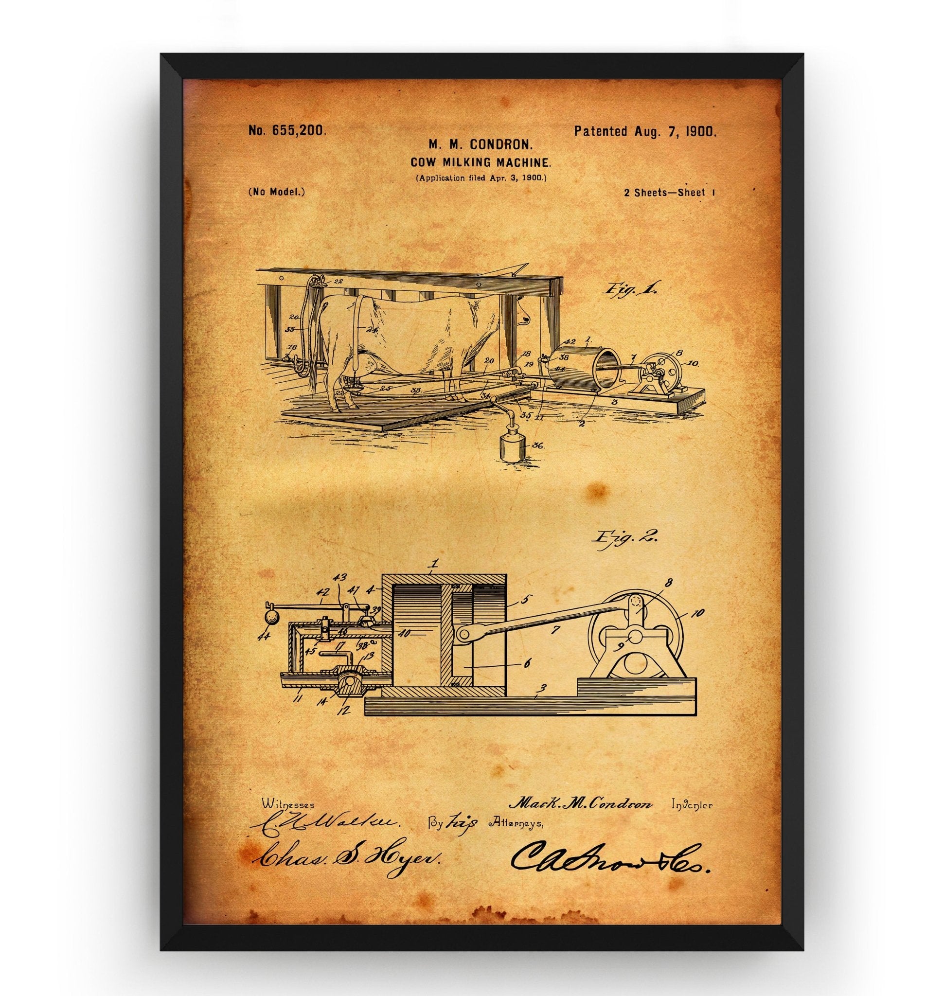 Cow Milking Machine 1900 Patent Print - Magic Posters