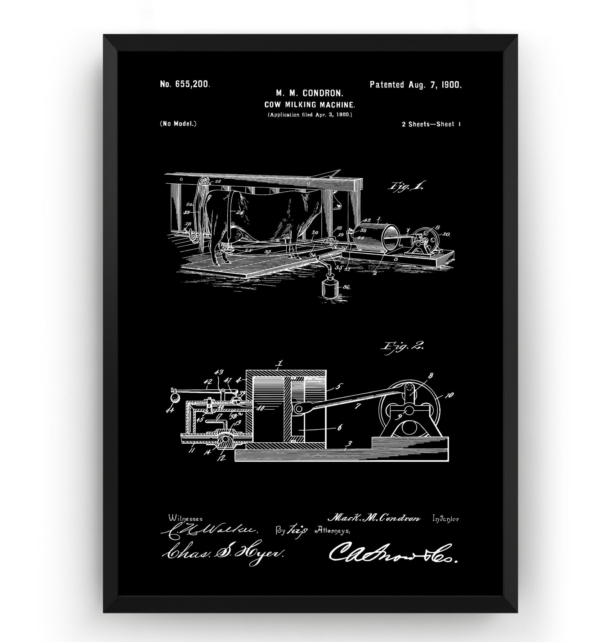 Cow Milking Machine 1900 Patent Print - Magic Posters