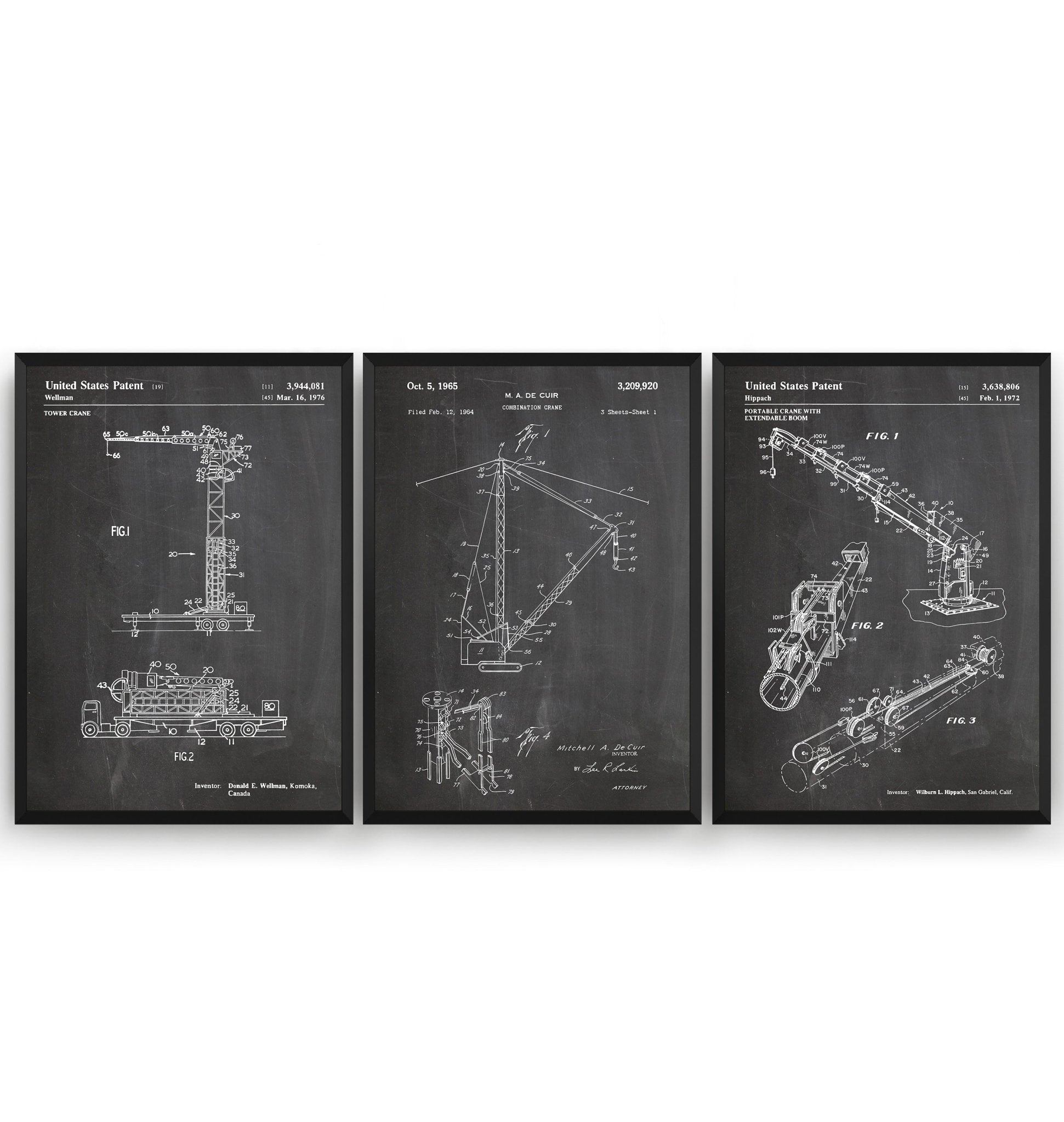 Crane Set Of 3 Patent Prints - Magic Posters