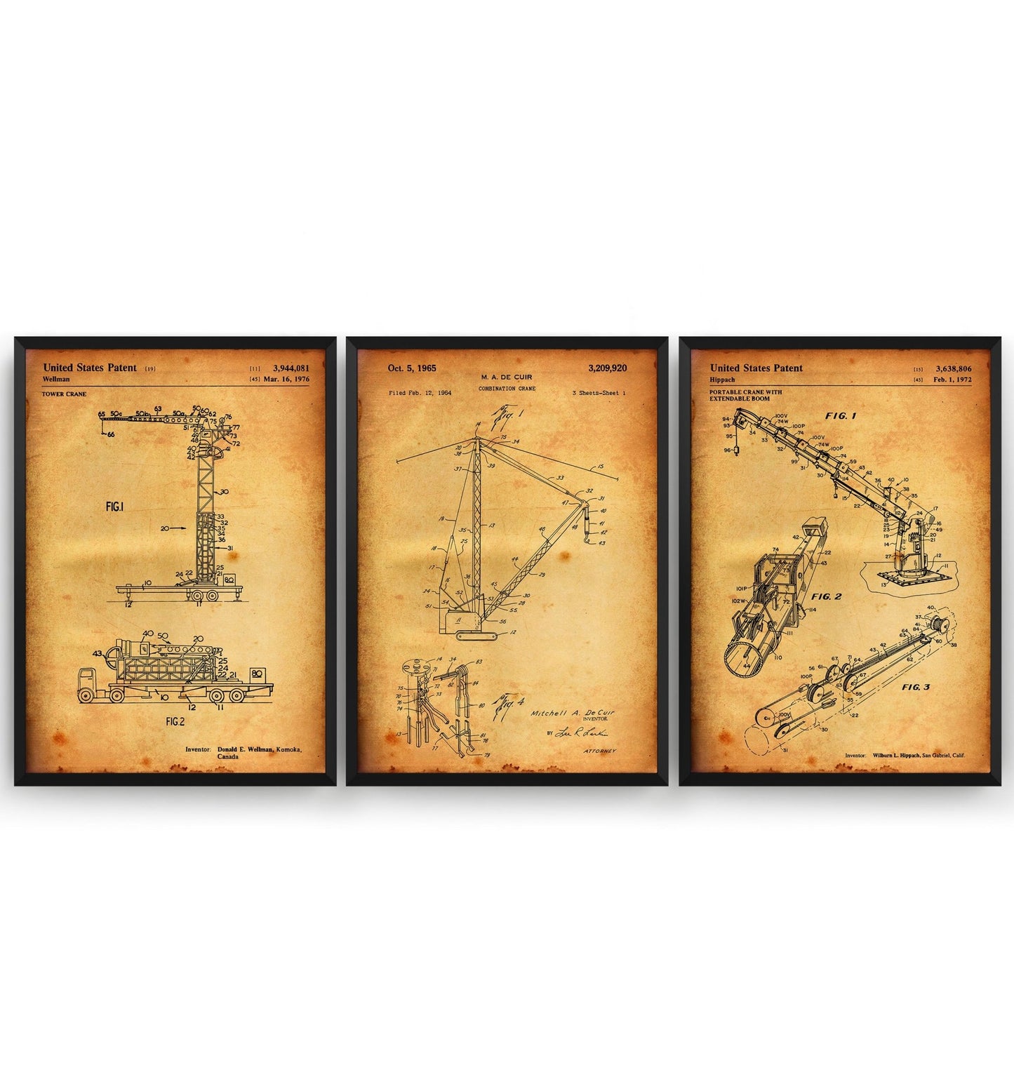 Crane Set Of 3 Patent Prints - Magic Posters