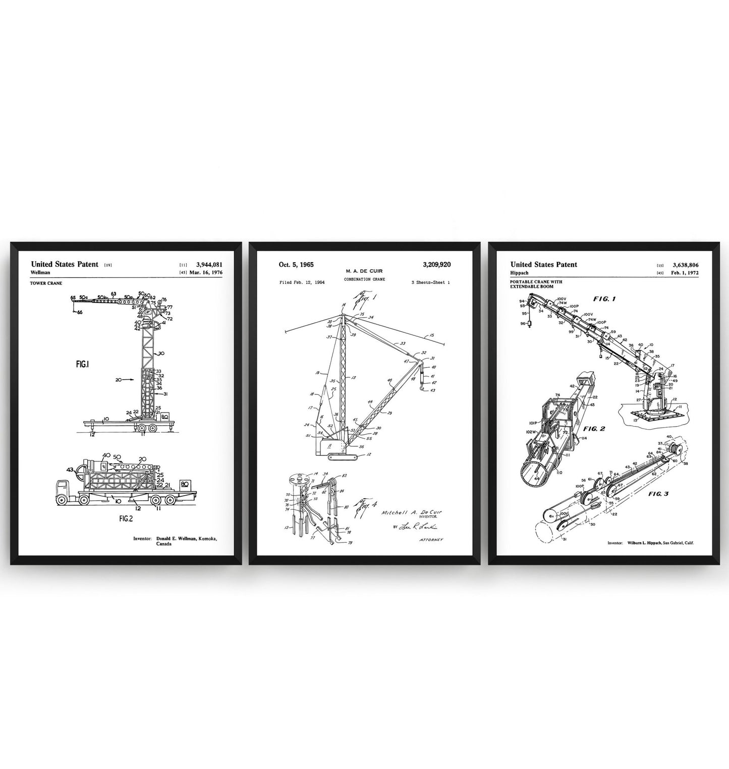 Crane Set Of 3 Patent Prints - Magic Posters