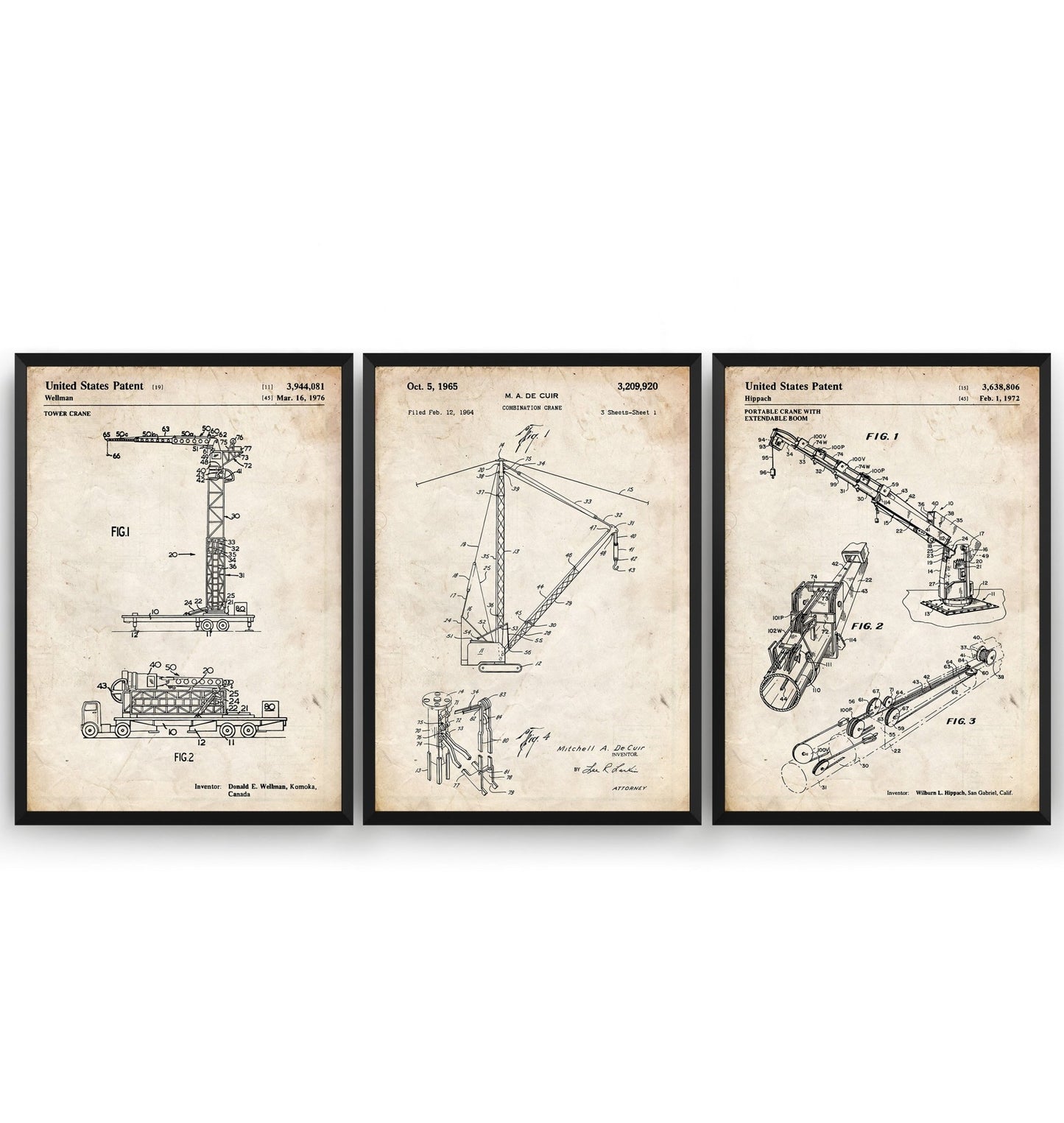 Crane Set Of 3 Patent Prints - Magic Posters