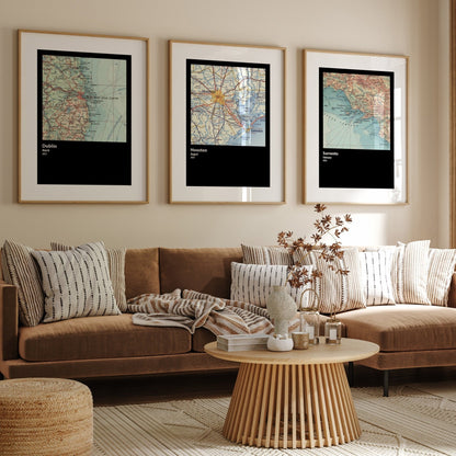 Custom City Map Set Of 3 Prints - Magic Posters