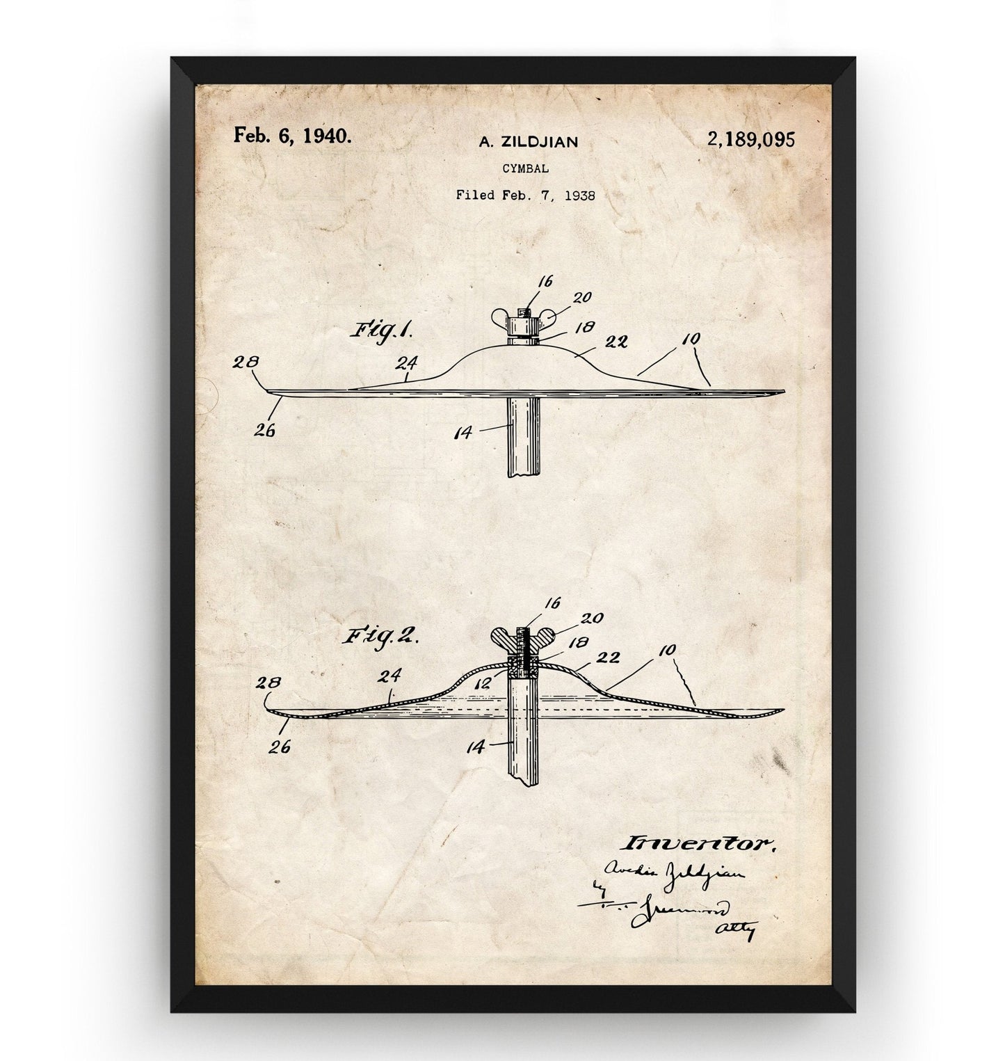 Cymbal 1940 Patent Print - Magic Posters