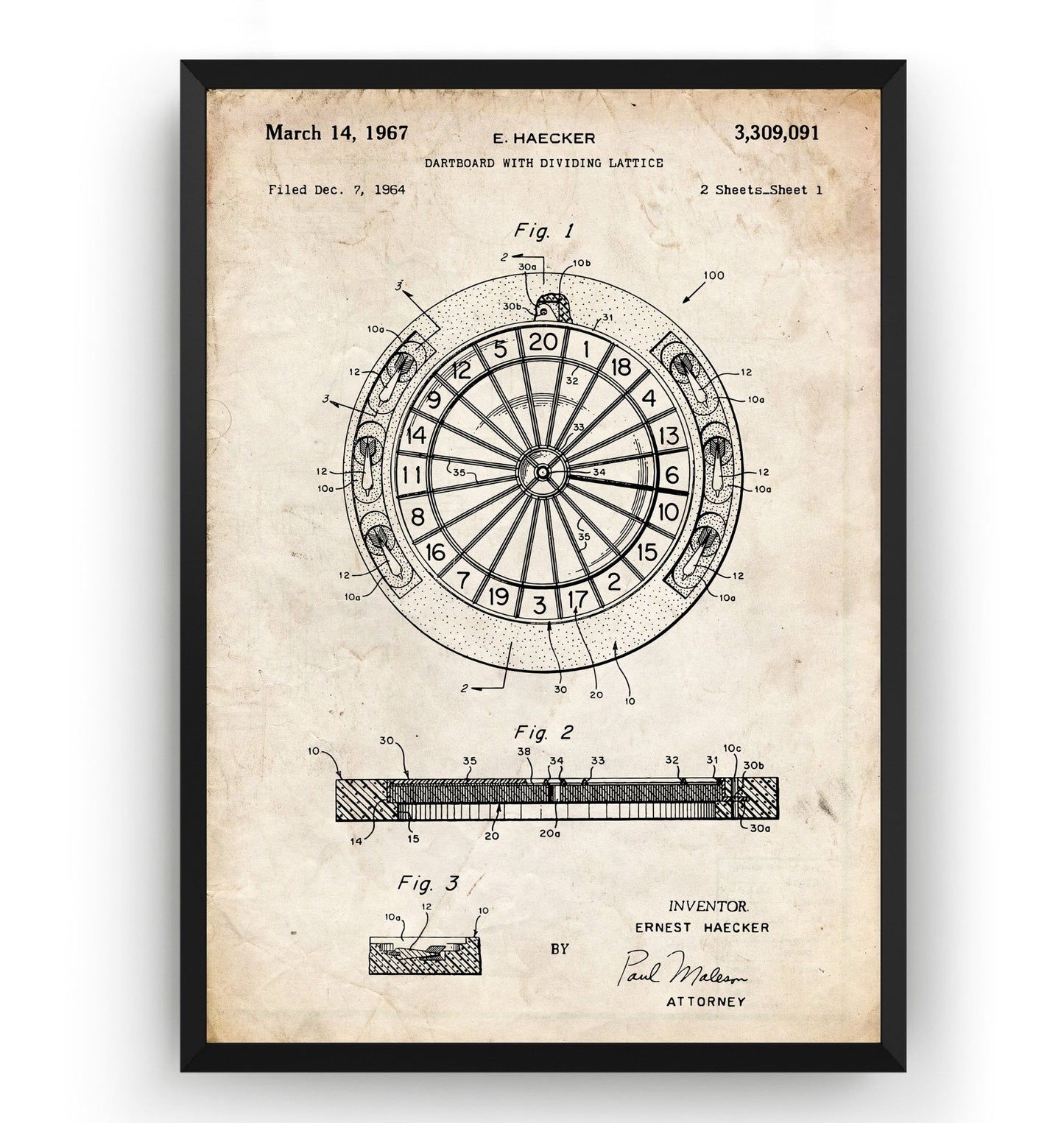 Dartboard With Dividing Lattice 1967 Patent Print - Magic Posters