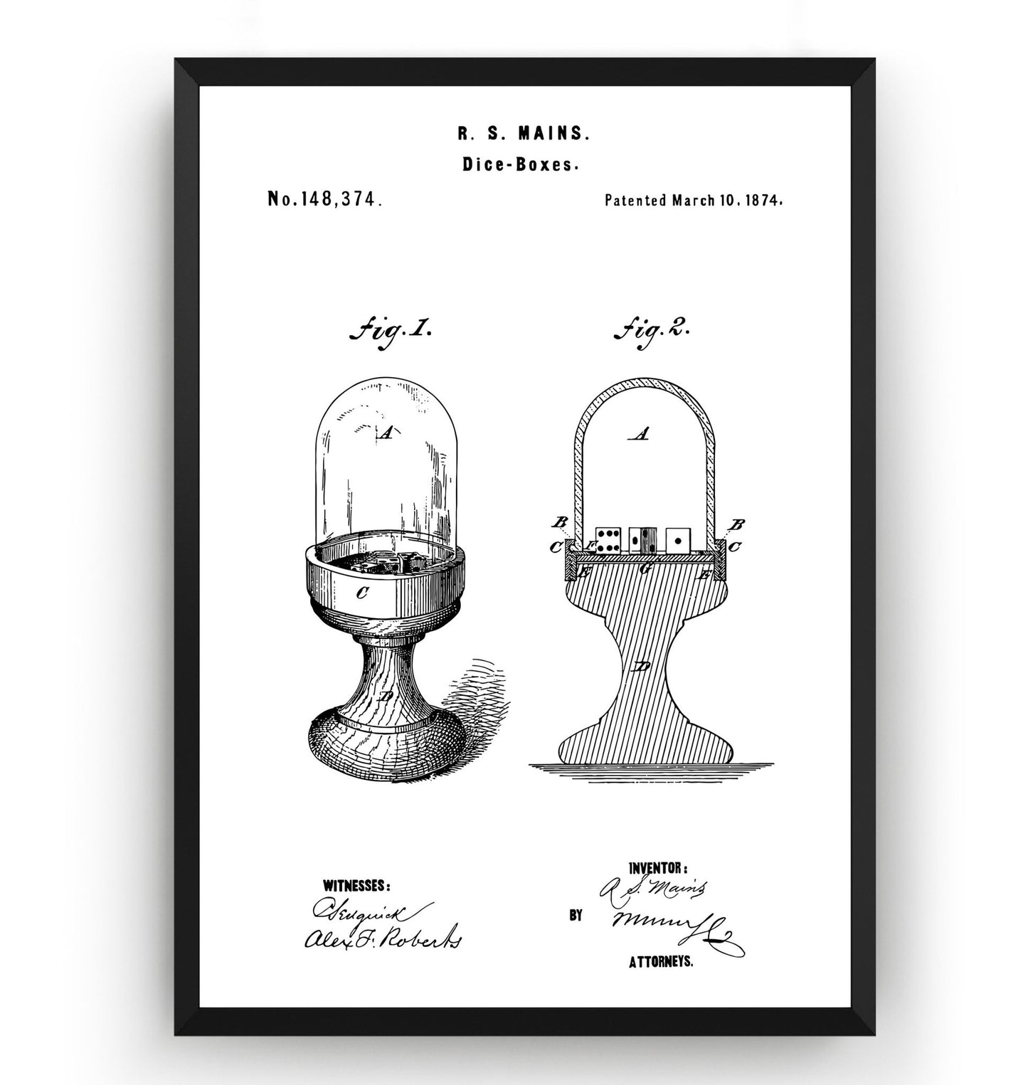 Dice Boxes 1874 Patent Print - Magic Posters