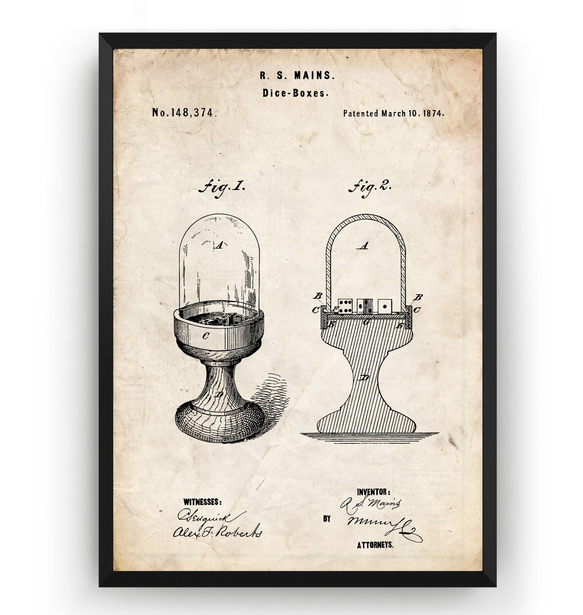 Dice Boxes 1874 Patent Print - Magic Posters