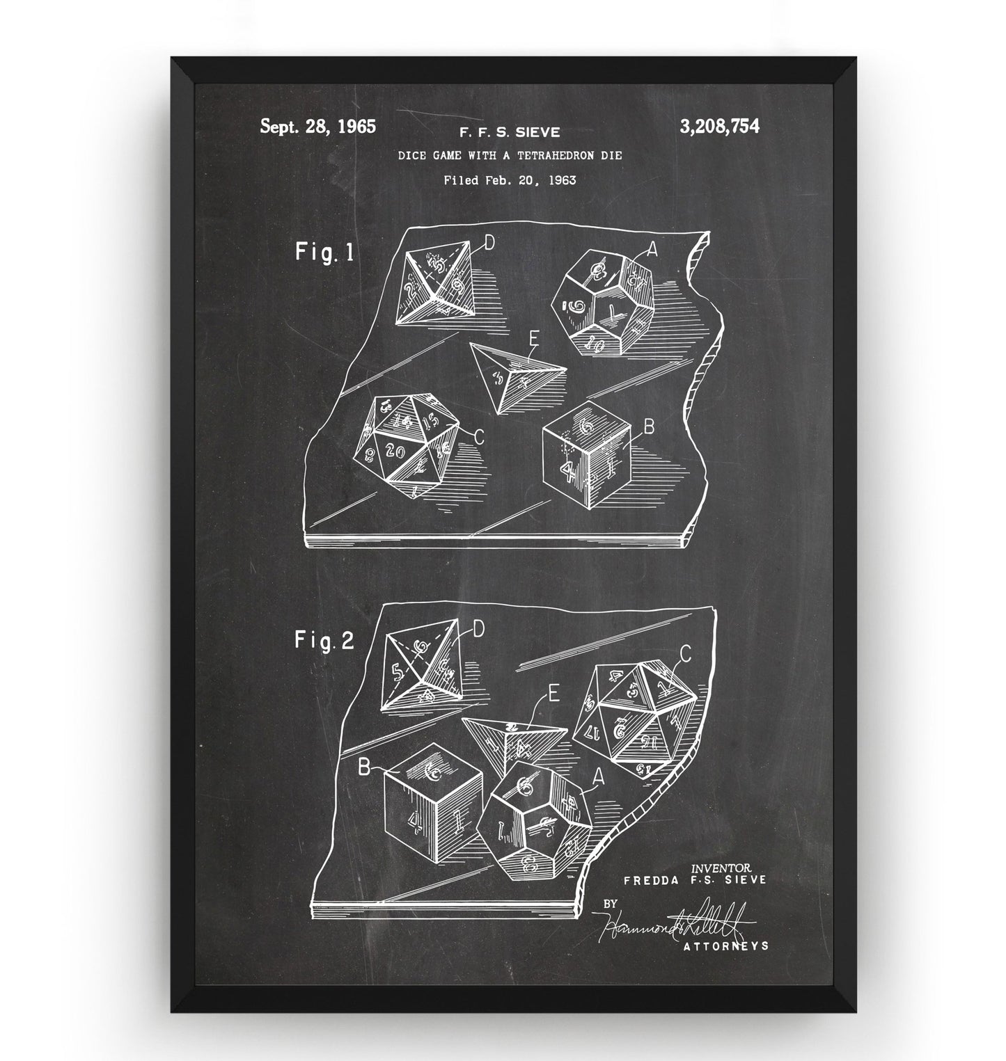 Dice Game With A Tetrahedron Dice 1963 Patent Print - Magic Posters