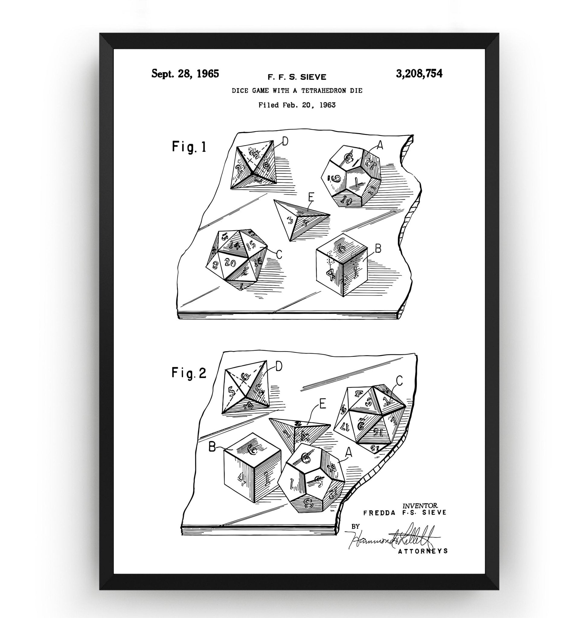 Dice Game With A Tetrahedron Dice 1963 Patent Print - Magic Posters