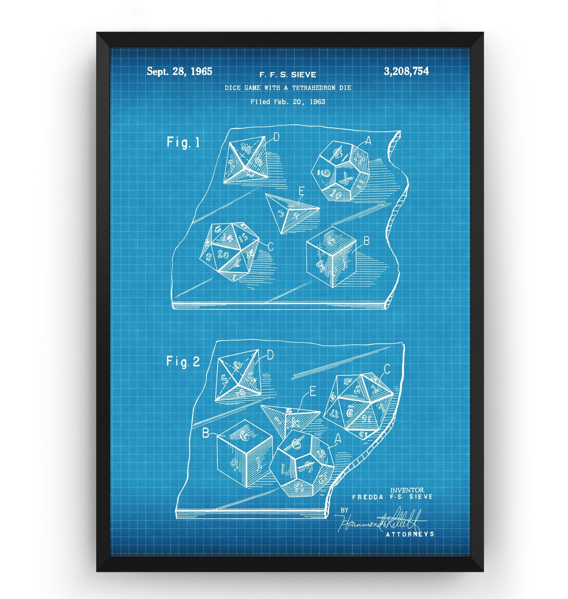 Dice Game With A Tetrahedron Dice 1963 Patent Print - Magic Posters