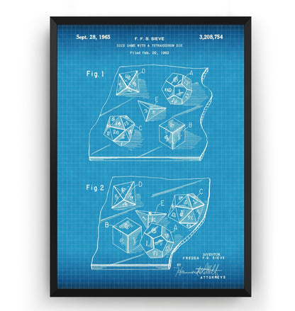 Dice Game With A Tetrahedron Dice 1963 Patent Print - Magic Posters