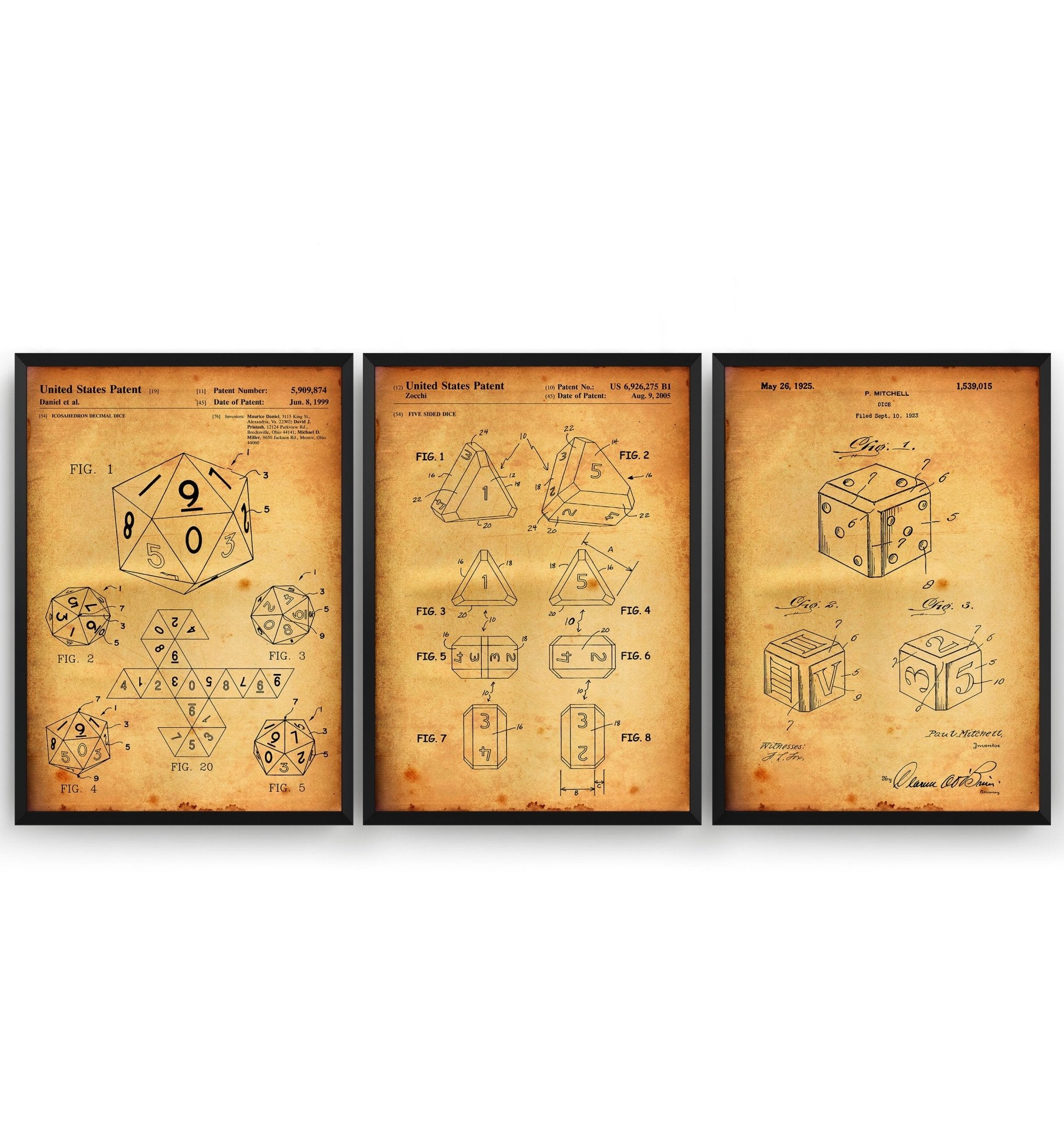 Dice Set Of 3 Patent Prints - Magic Posters