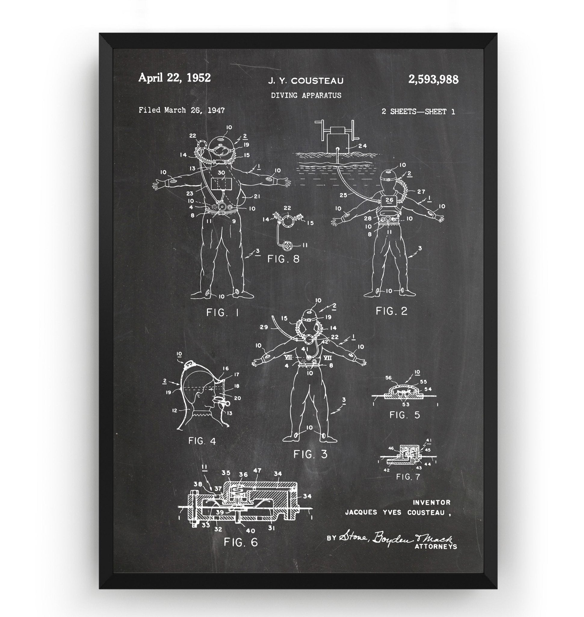 Diving Apparatus 1952 Patent Print - Magic Posters