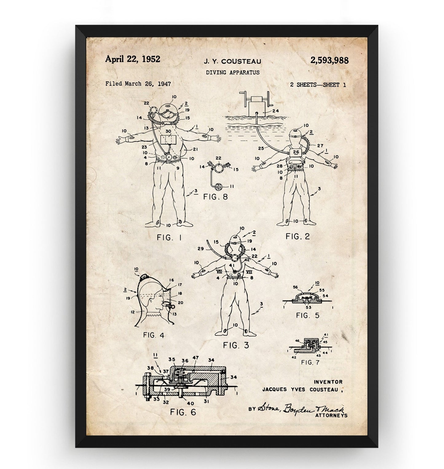 Diving Apparatus 1952 Patent Print - Magic Posters