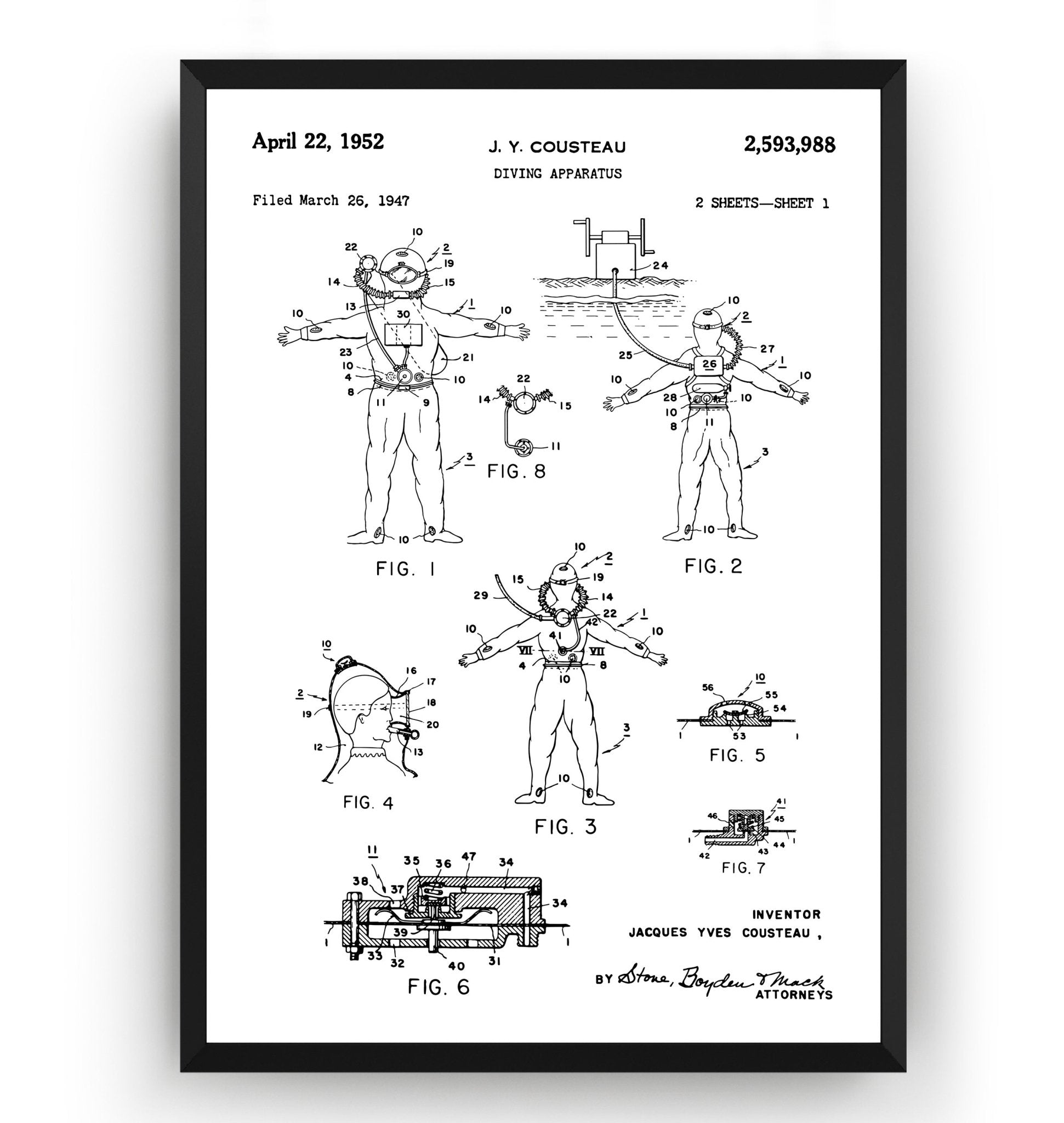 Diving Apparatus 1952 Patent Print - Magic Posters