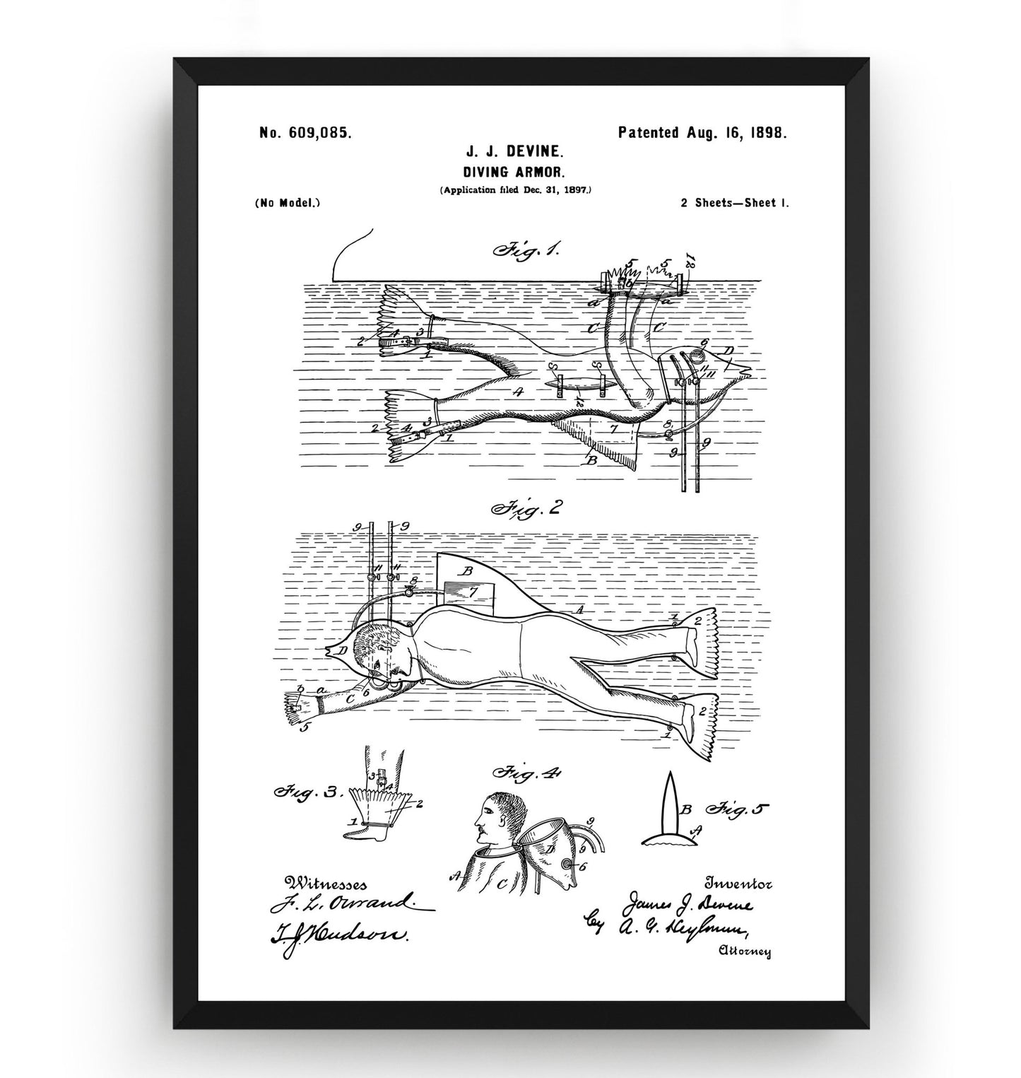 Diving Armor 1898 Patent Print - Magic Posters