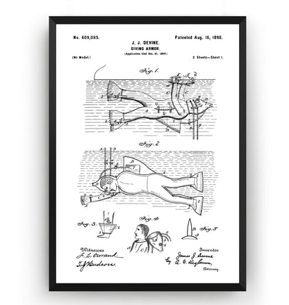 Diving Armor 1898 Patent Print - Magic Posters