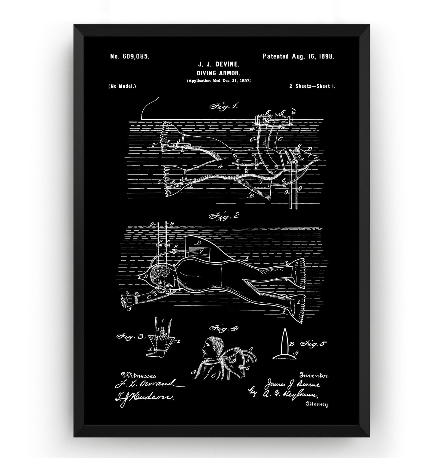 Diving Armor 1898 Patent Print - Magic Posters