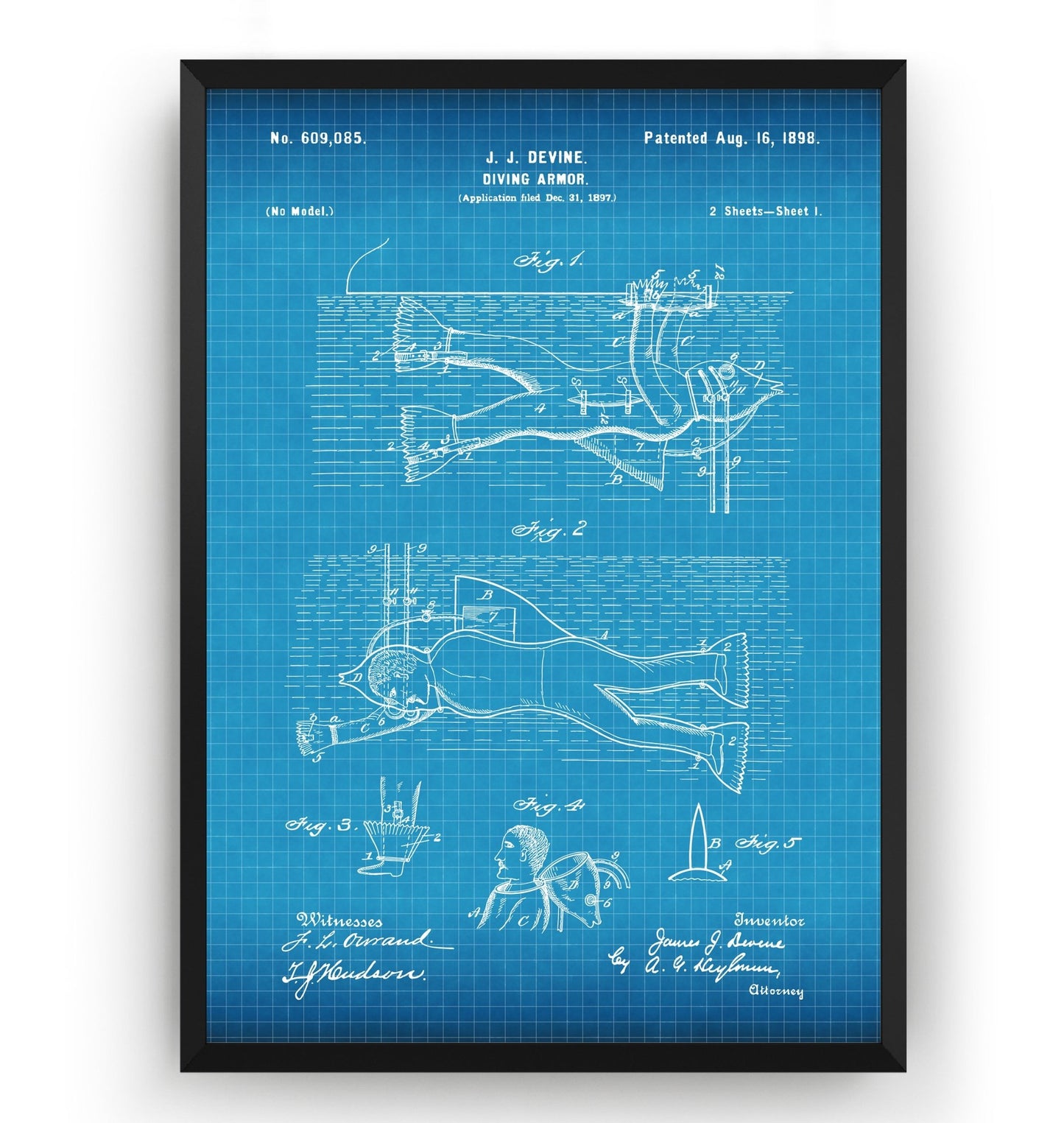 Diving Armor 1898 Patent Print - Magic Posters