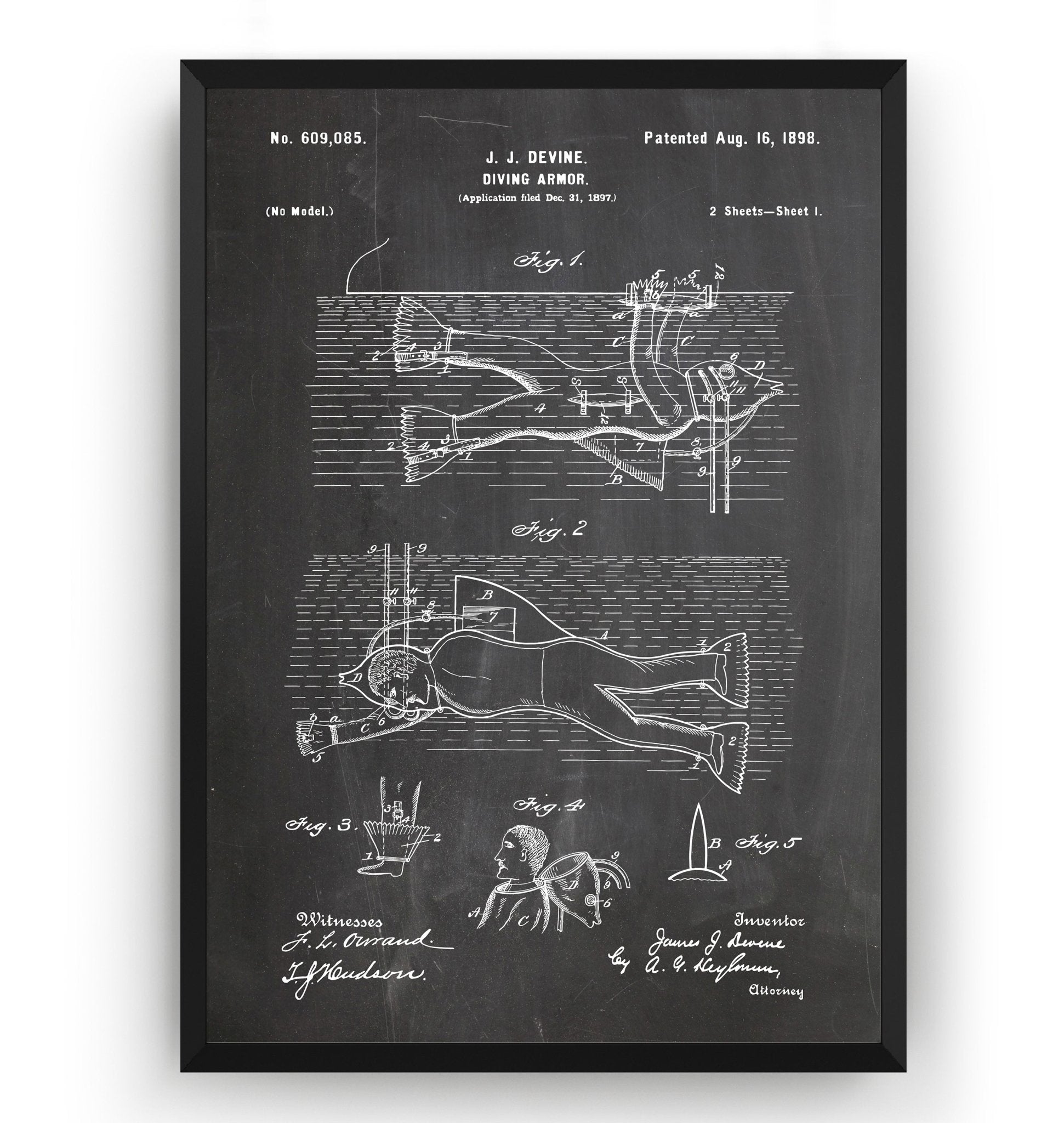 Diving Armor 1898 Patent Print - Magic Posters