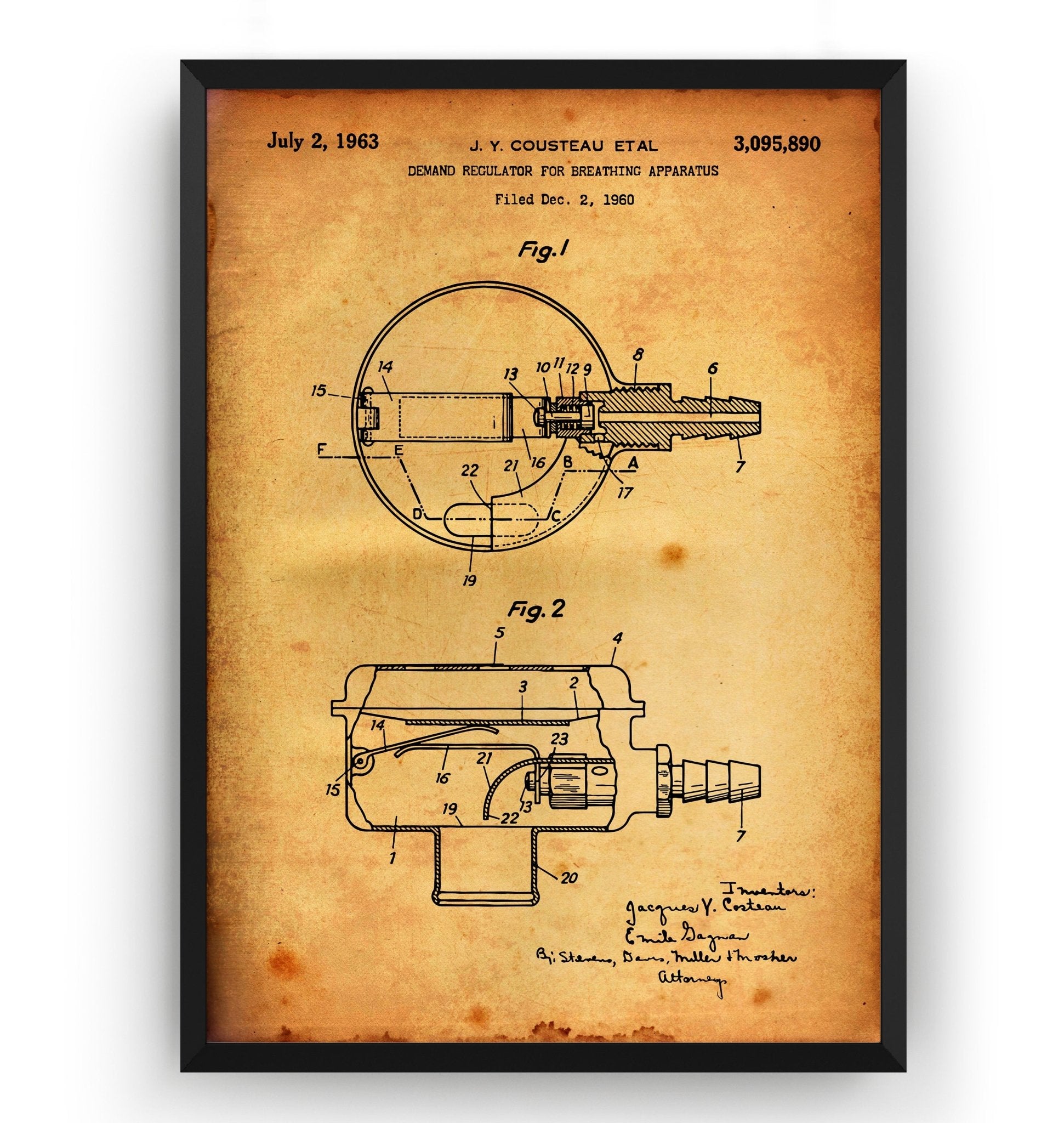 Diving Regulator 1963 Patent Print - Magic Posters