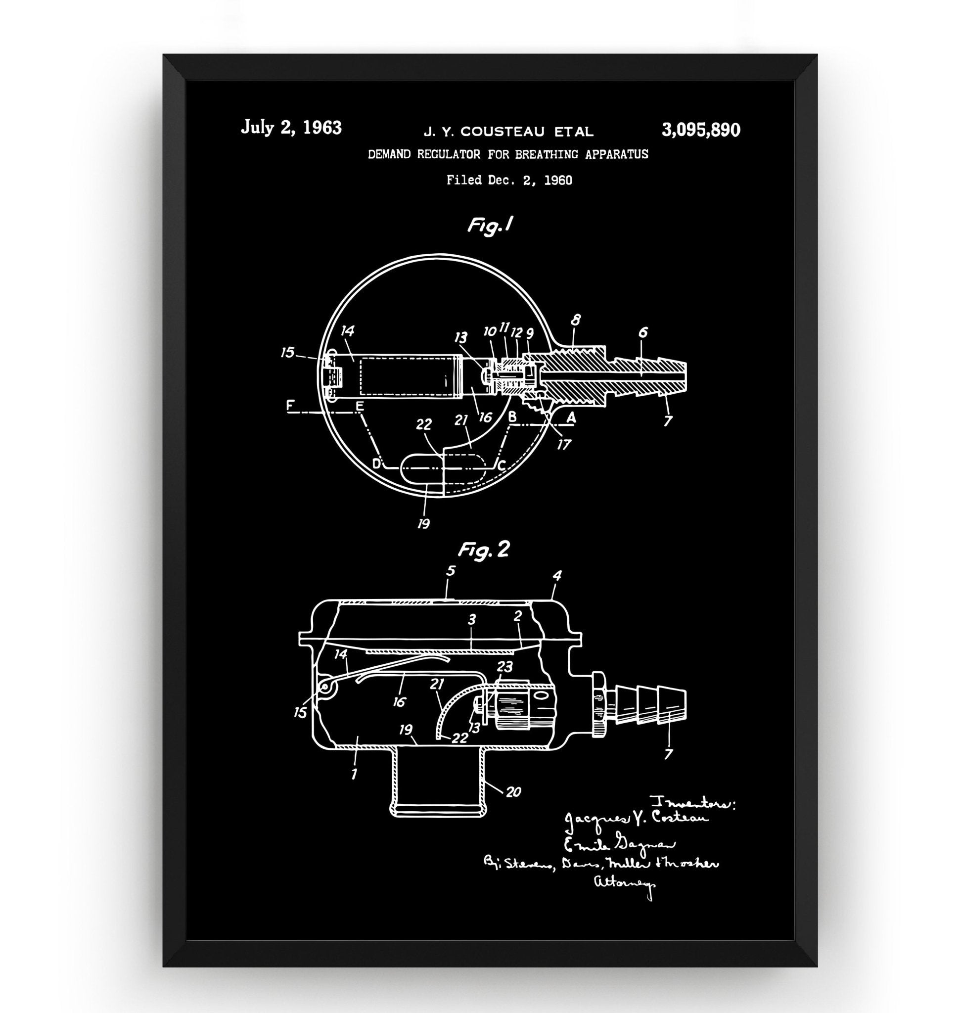 Diving Regulator 1963 Patent Print - Magic Posters